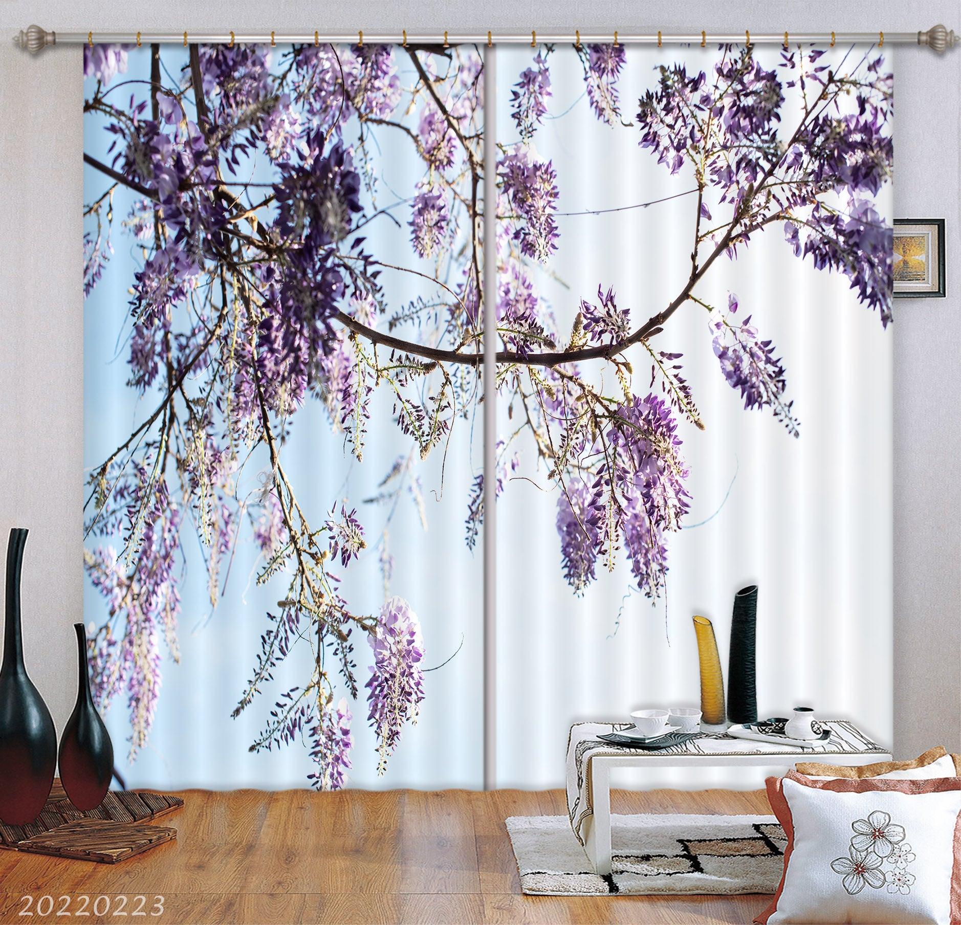 3D Spring Branch Purple Flower Curtains and Drapes GD 2503- Jess Art Decoration
