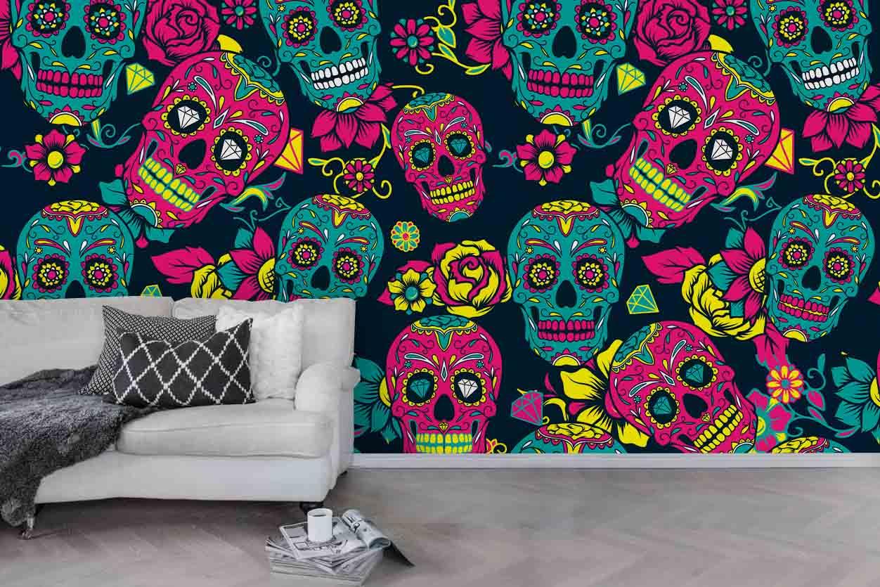 3D Skull Floral Wall Mural Wallpaper 154- Jess Art Decoration