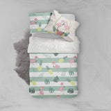 3D Green Stripes Flamingo Pineapple Leaves Quilt Cover Set Bedding Set Pillowcases 13- Jess Art Decoration