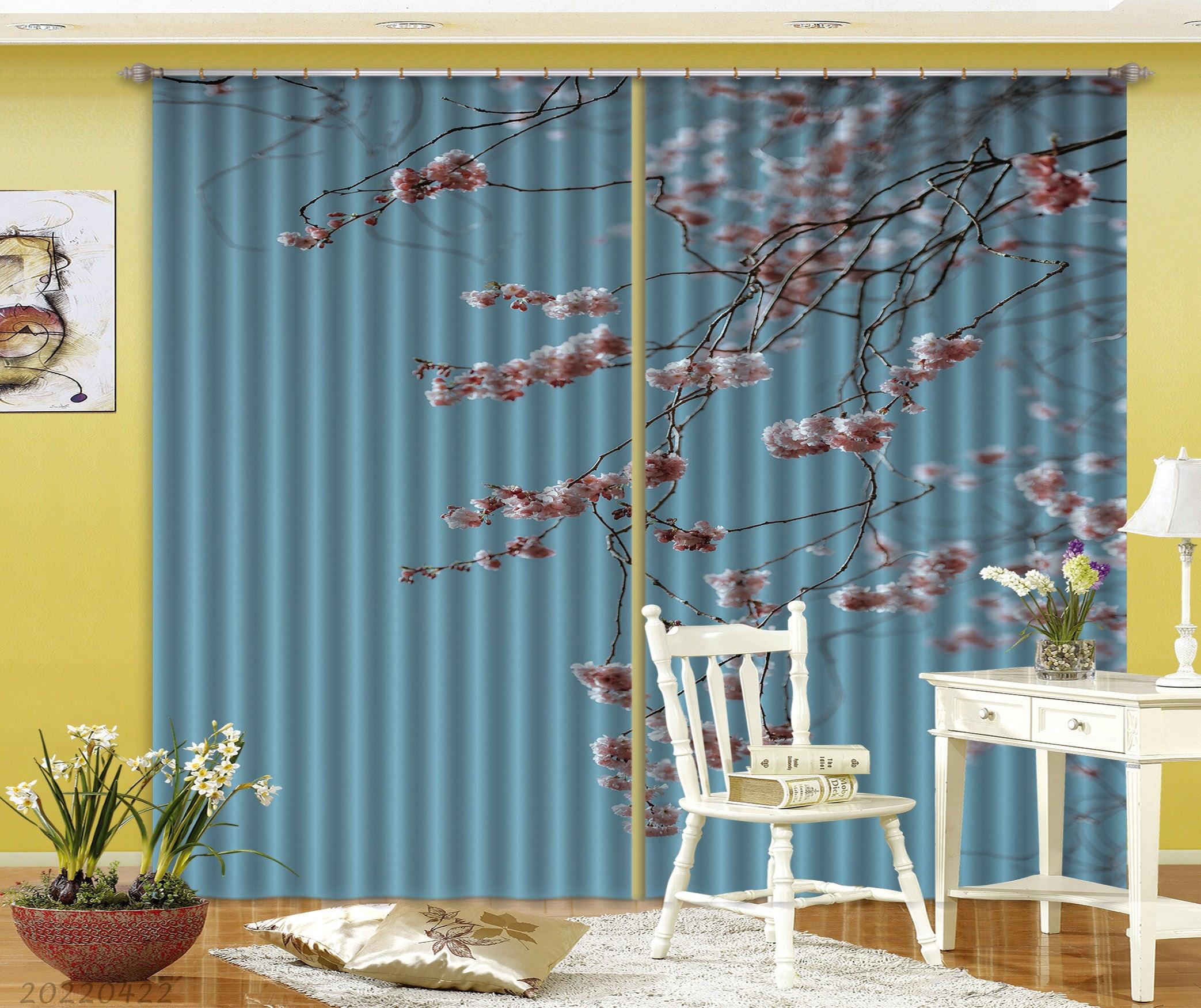 3D Bloom Flower Pink Branch Sky Curtains and Drapes GD 4307- Jess Art Decoration