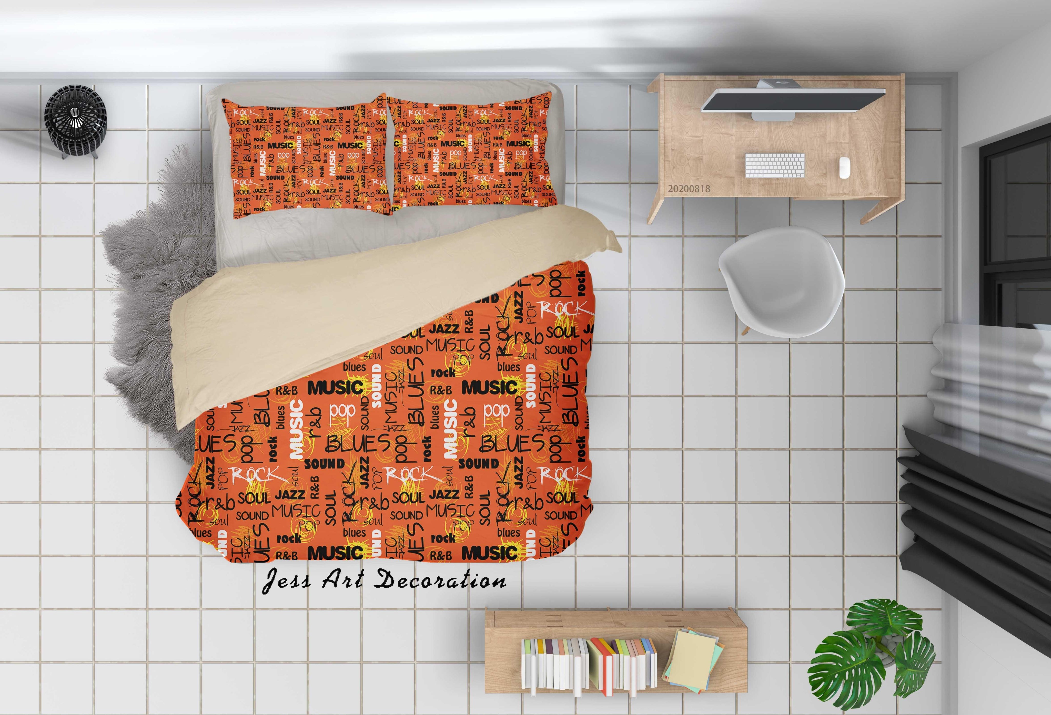 3D Vintage Letter Orange Quilt Cover Set Bedding Set Duvet Cover Pillowcases LXL- Jess Art Decoration