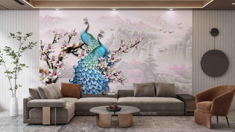3D Chinese Style Blue Peacock Wall Mural Wallpaper SWW5129- Jess Art Decoration