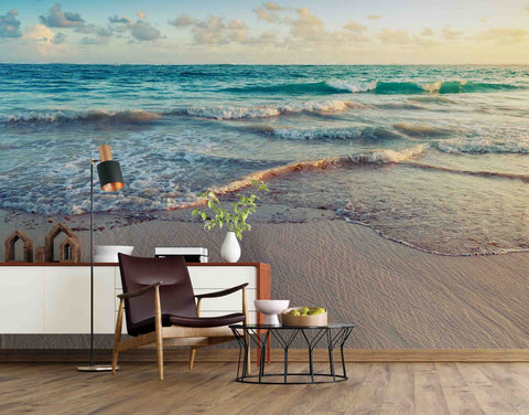 3D Blue Sea Seaside Beach Waves Wall Mural Wallpaper best seller D9