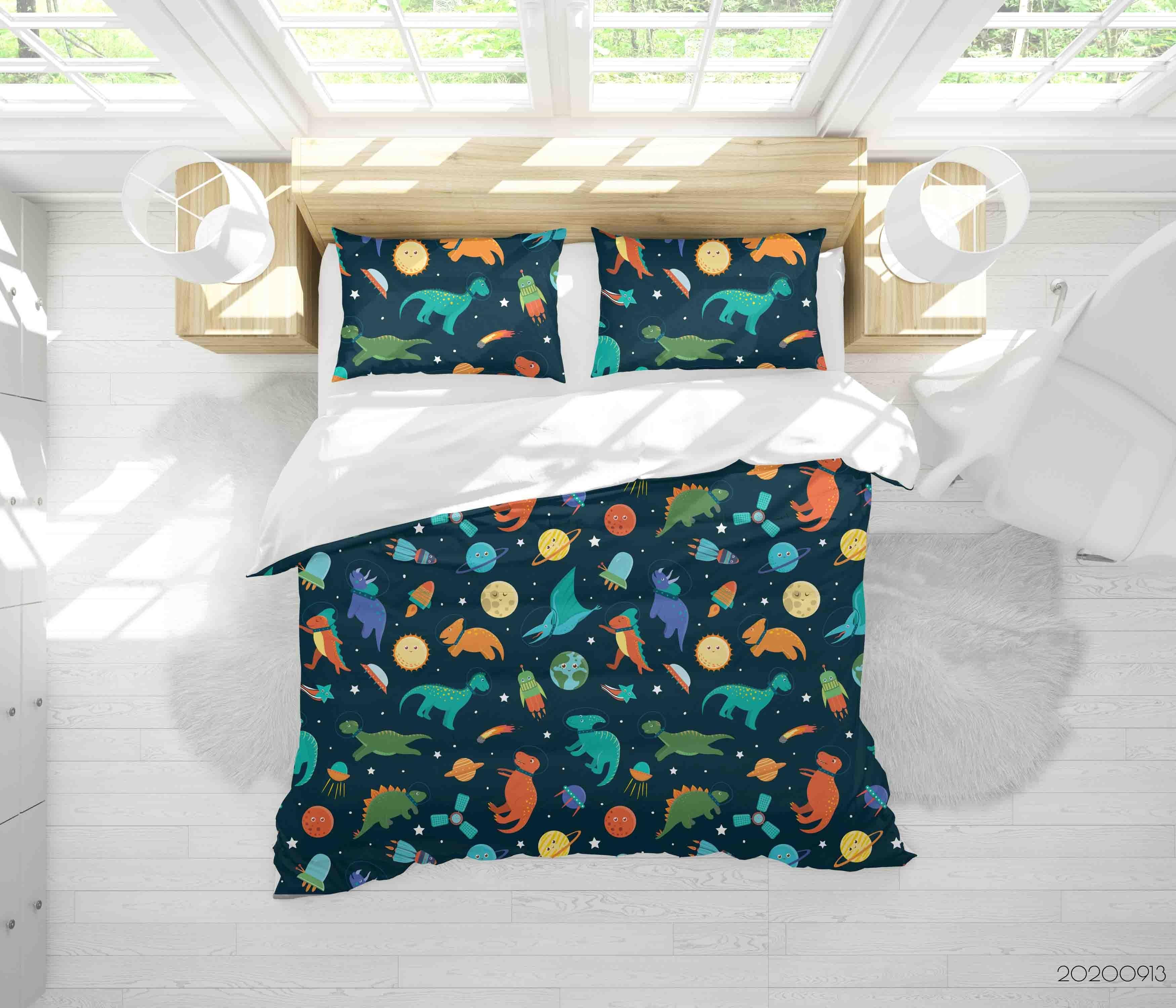 3D Cute Dinosaurs Space Funny Pattern Quilt Cover Set Bedding Set Duvet Cover Pillowcases WJ 1858- Jess Art Decoration