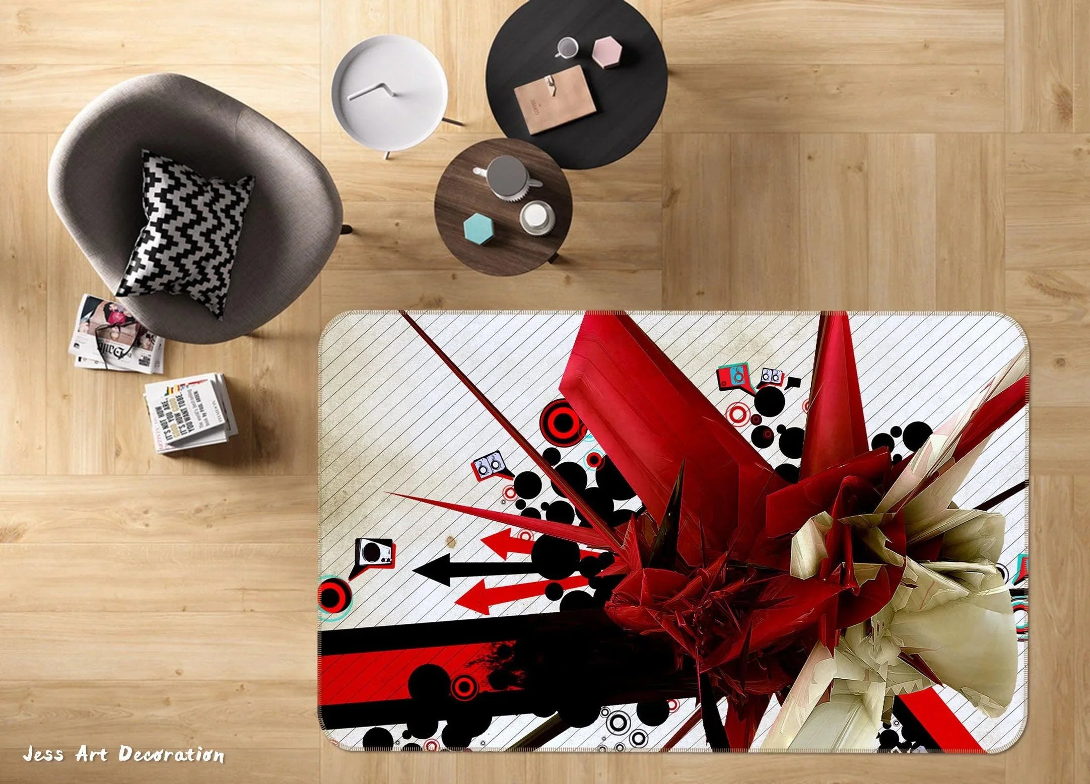 3D Art Red Graffiti Non-Slip Rug Mat A437 LQH- Jess Art Decoration