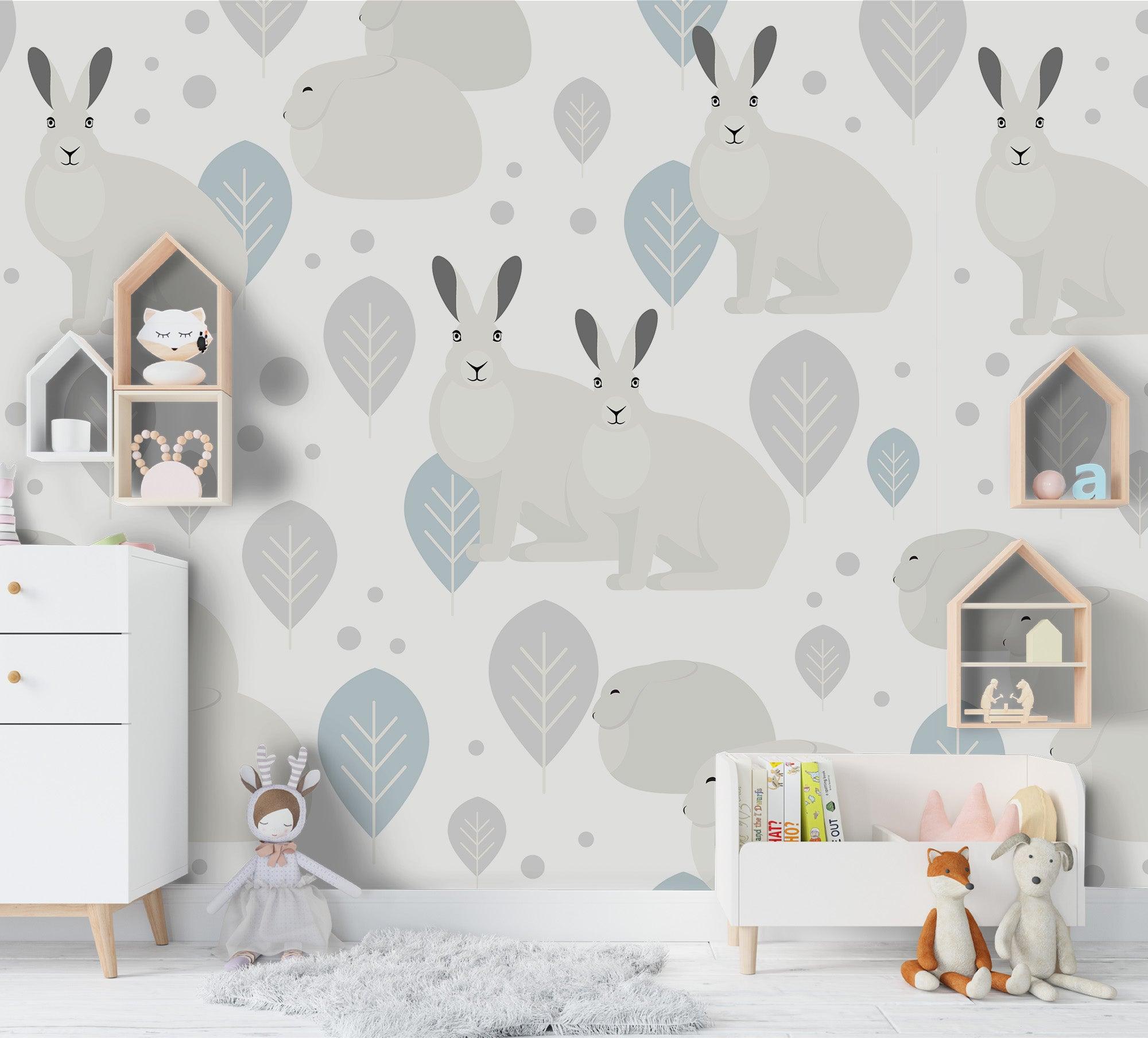 3D Cartoon Grey Rabbit Tree Wall Mural Wallpaper 96- Jess Art Decoration