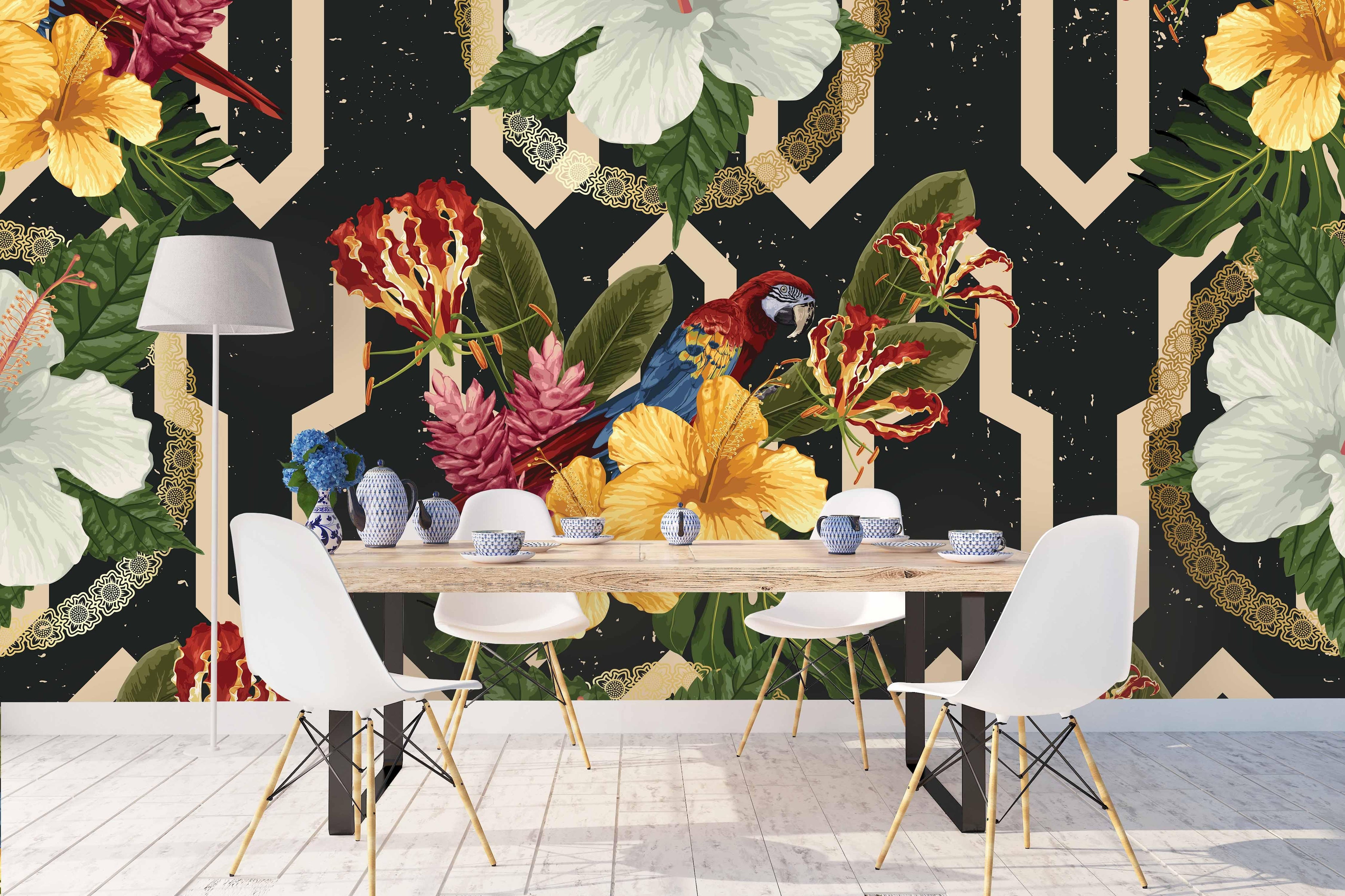 3D Yellow Flower Parrot Wall Mural Wallpaper 7- Jess Art Decoration