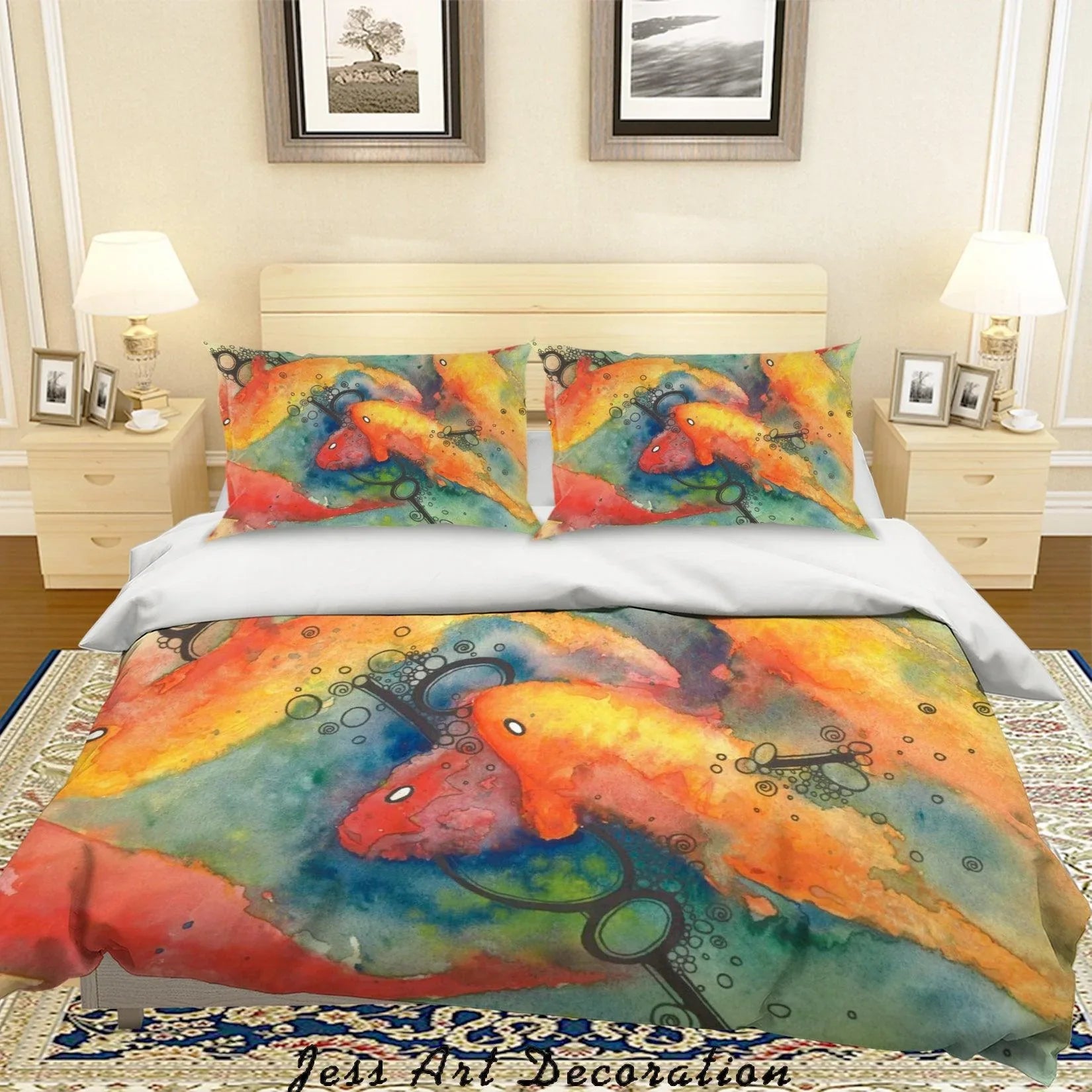 3D Watercolor Red Carp Quilt Cover Set Bedding Set Pillowcases 47- Jess Art Decoration