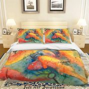3D Watercolor Red Carp Quilt Cover Set Bedding Set Pillowcases 47- Jess Art Decoration