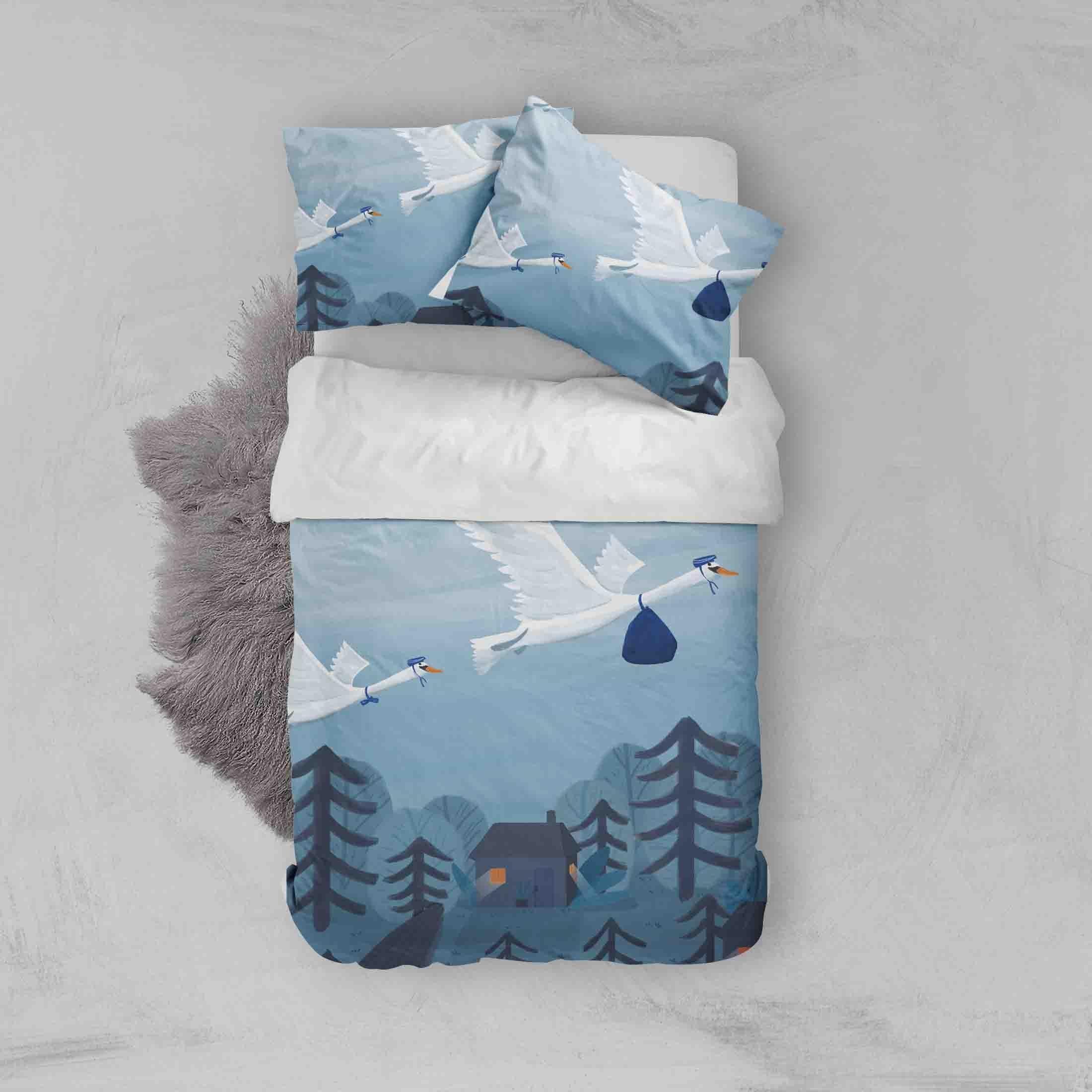 3D Blue Bird Leaves Quilt Cover Set Bedding Set Pillowcases 153- Jess Art Decoration