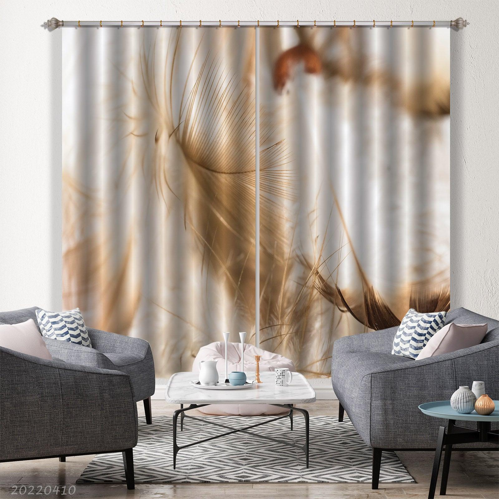 3D Abstract Animal Feather Brown Curtains and Drapes GD 3908- Jess Art Decoration