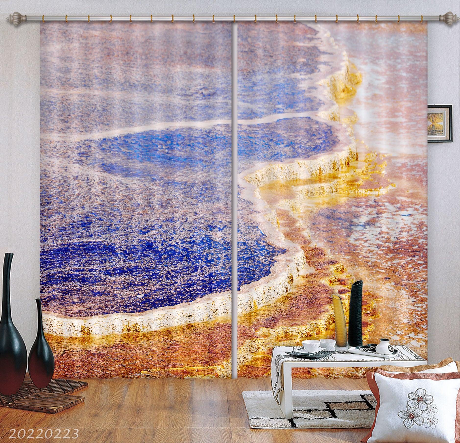 3D Abstract Blue Gold Pattern Curtains and Drapes GD 2816- Jess Art Decoration