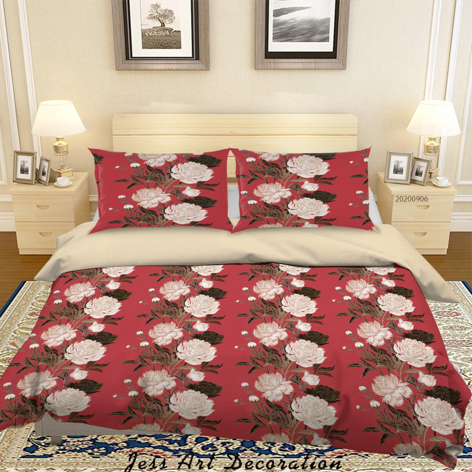 3D Vintage White Leaves Pattern Quilt Cover Set Bedding Set Duvet Cover Pillowcases WJ 3615- Jess Art Decoration