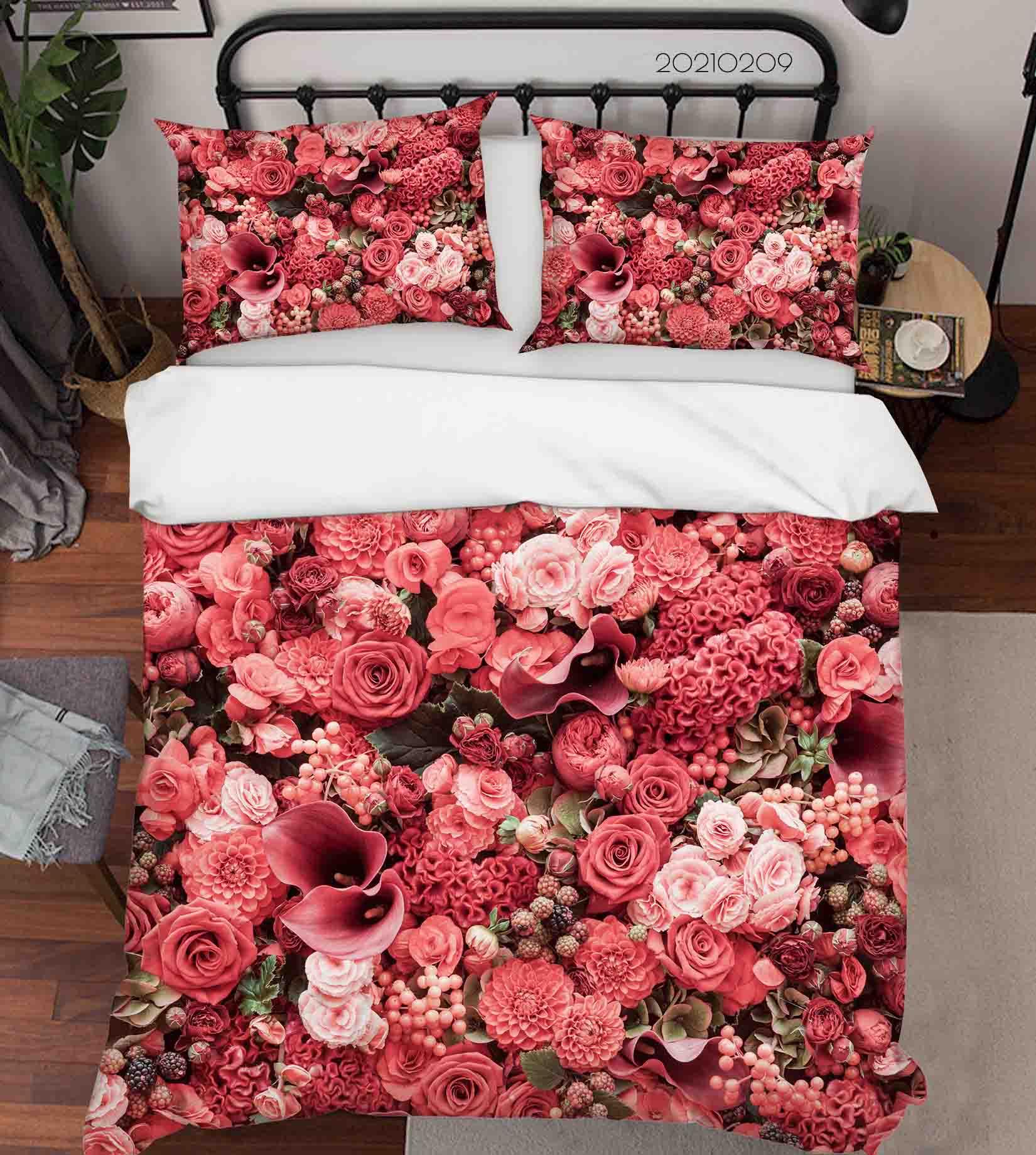 3D Pink Rose Flower Quilt Cover Set Bedding Set Duvet Cover Pillowcases 241- Jess Art Decoration