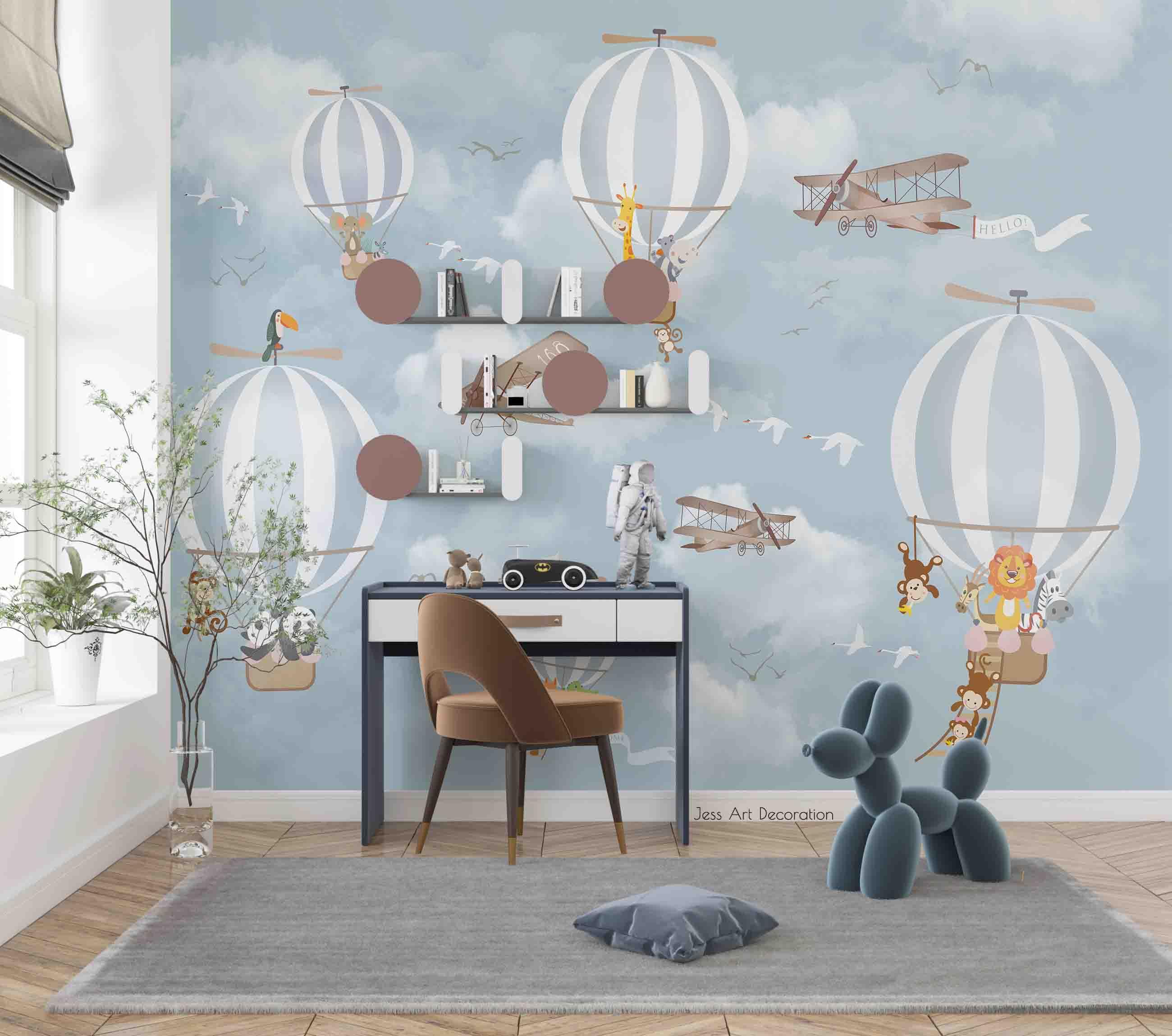 3D Hot Air Balloon Retro Airplane Animal Wall Mural Wallpaper GD 2817- Jess Art Decoration