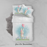 3D White Blue Rabbit Floral Eggs Heart Balloon Quilt Cover Set Bedding Set Duvet Cover Pillowcases SF71- Jess Art Decoration