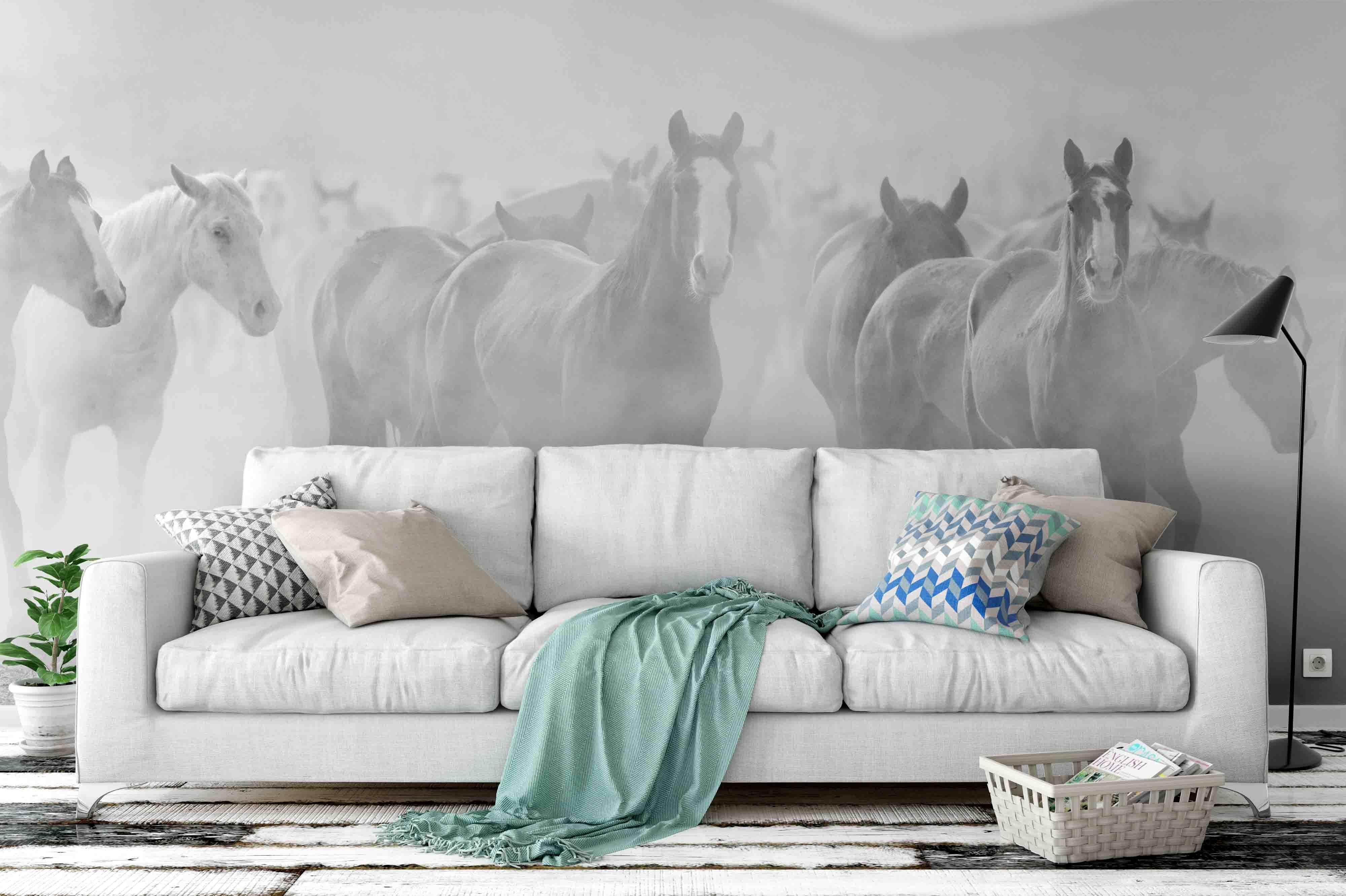 3D black white ranch horses wall mural wallpaper 14- Jess Art Decoration