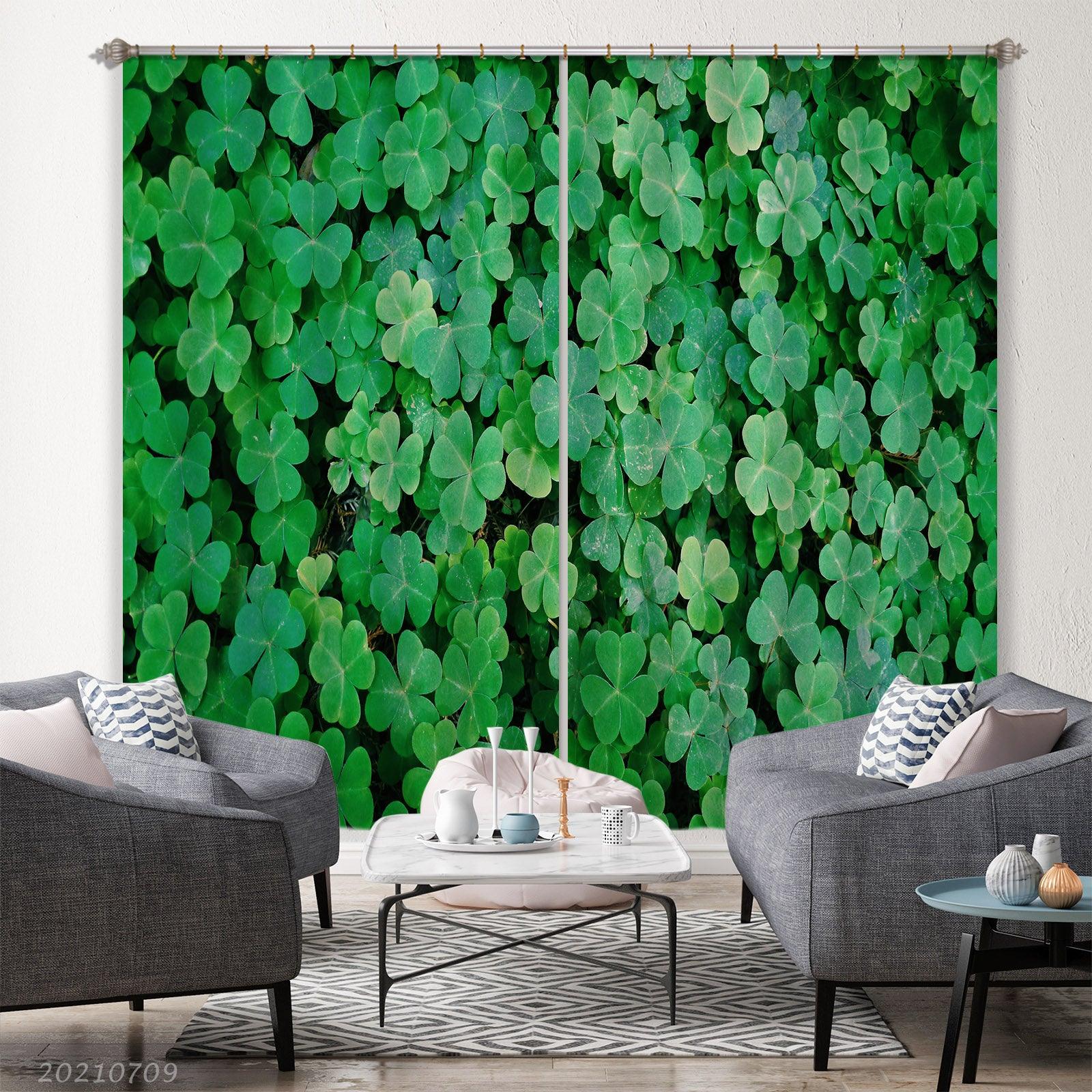 3D Clover Green Plant Leaf Curtains and Drapes LQH 77- Jess Art Decoration