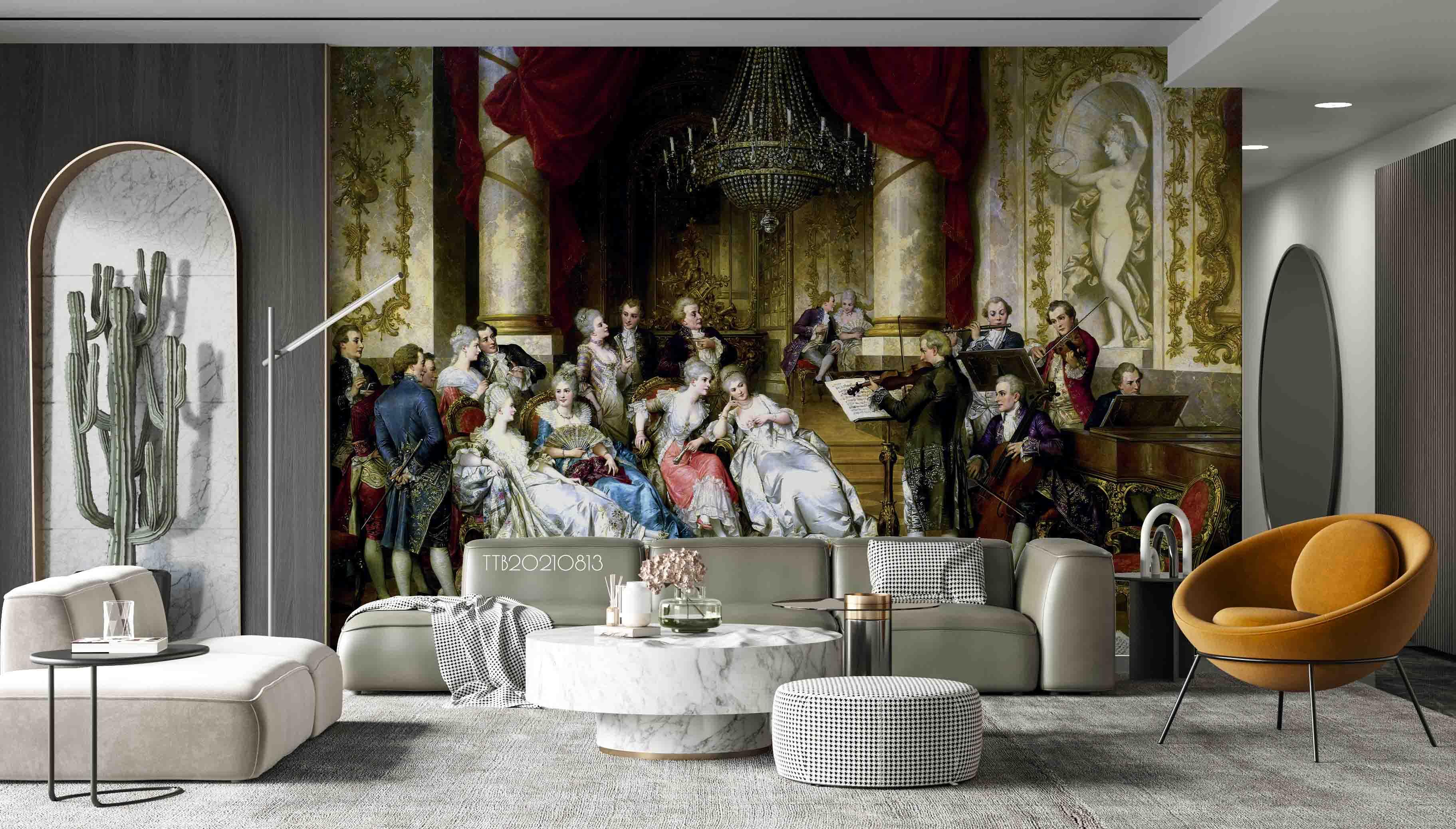 3D European Style Oil Painting Palace Lady Concert Wall Mural Wallpaper SWW5090- Jess Art Decoration