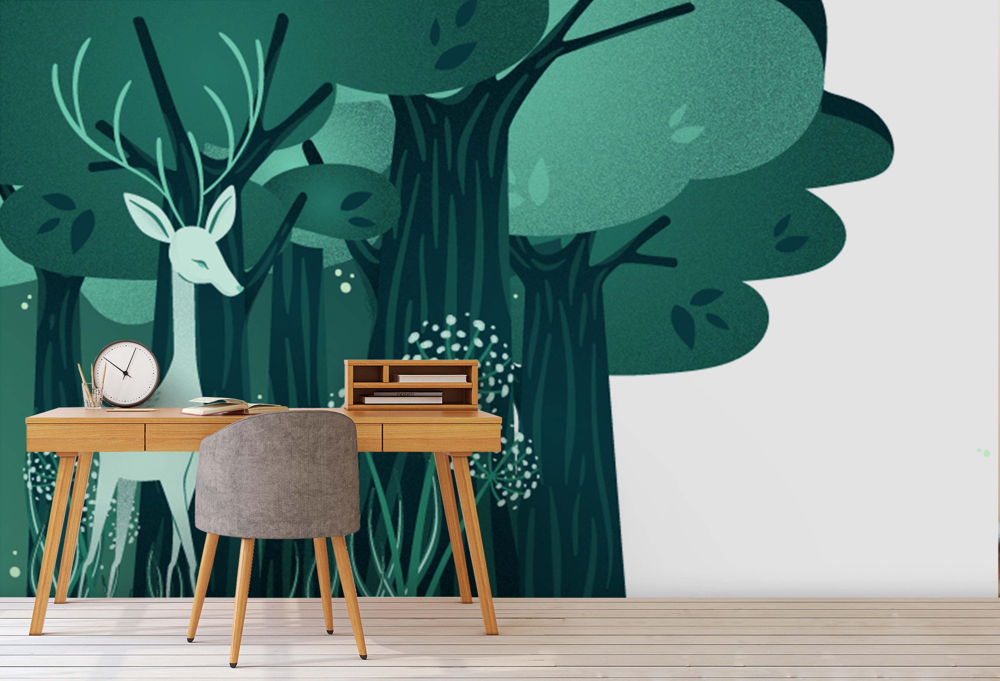 3D Cartoon Green Forest Deer Wall Mural Wallpaper A062 LQH- Jess Art Decoration