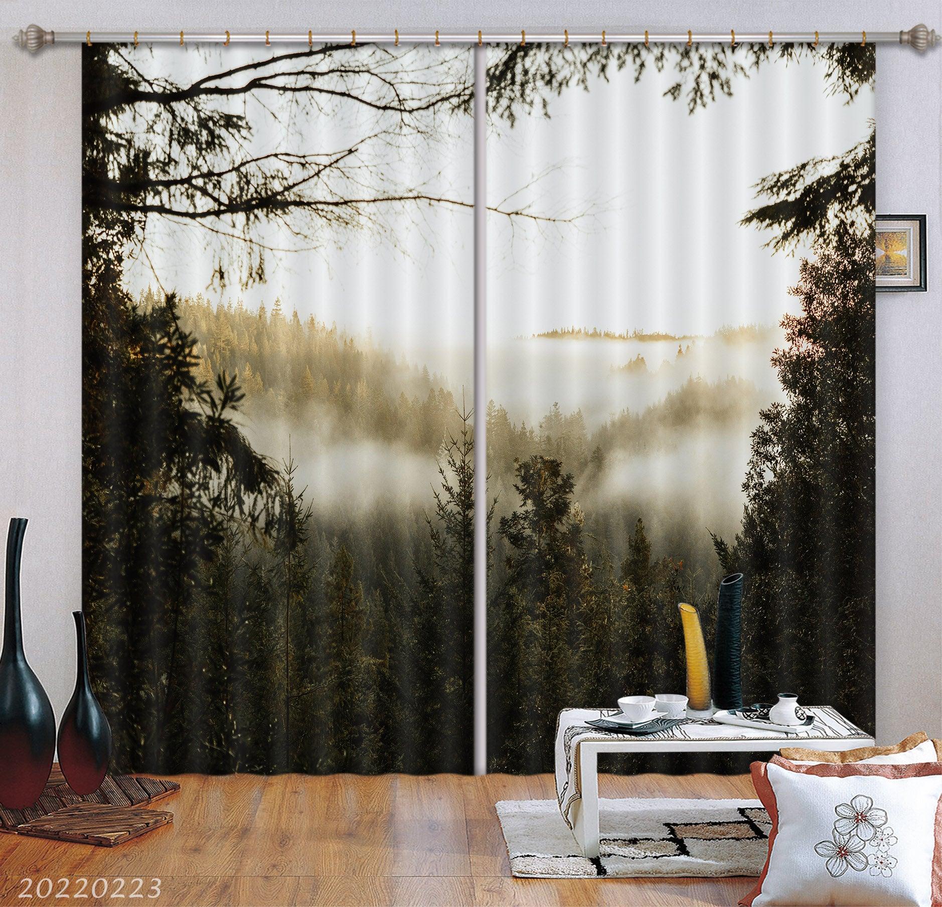 3D Woods Misty Scenery Curtains and Drapes GD 2832- Jess Art Decoration