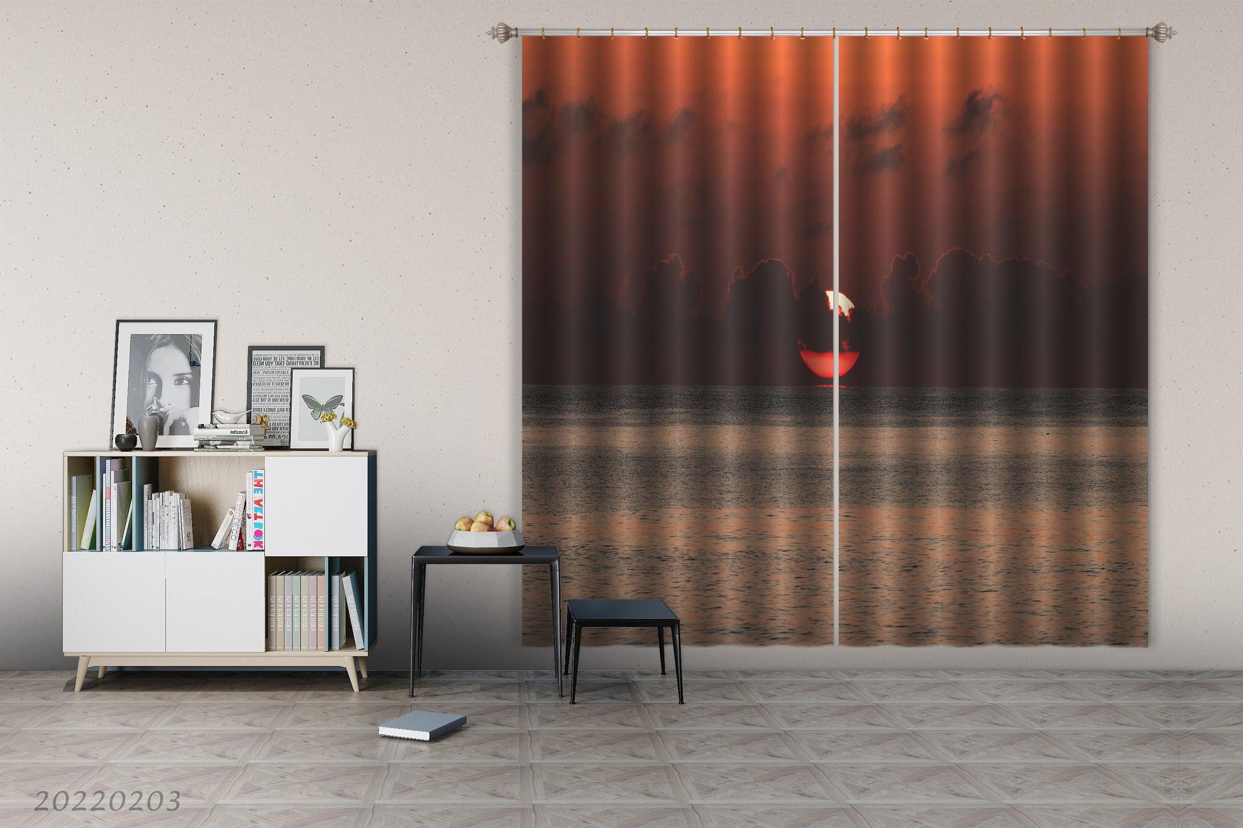 3D Dark Clouds Blocking Sun Sea Surface Curtains and Drapes GD 1059- Jess Art Decoration