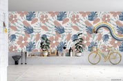 Hand Drawn Floral Blue Plant Pattern Wall Mural Wallpaper LXL- Jess Art Decoration