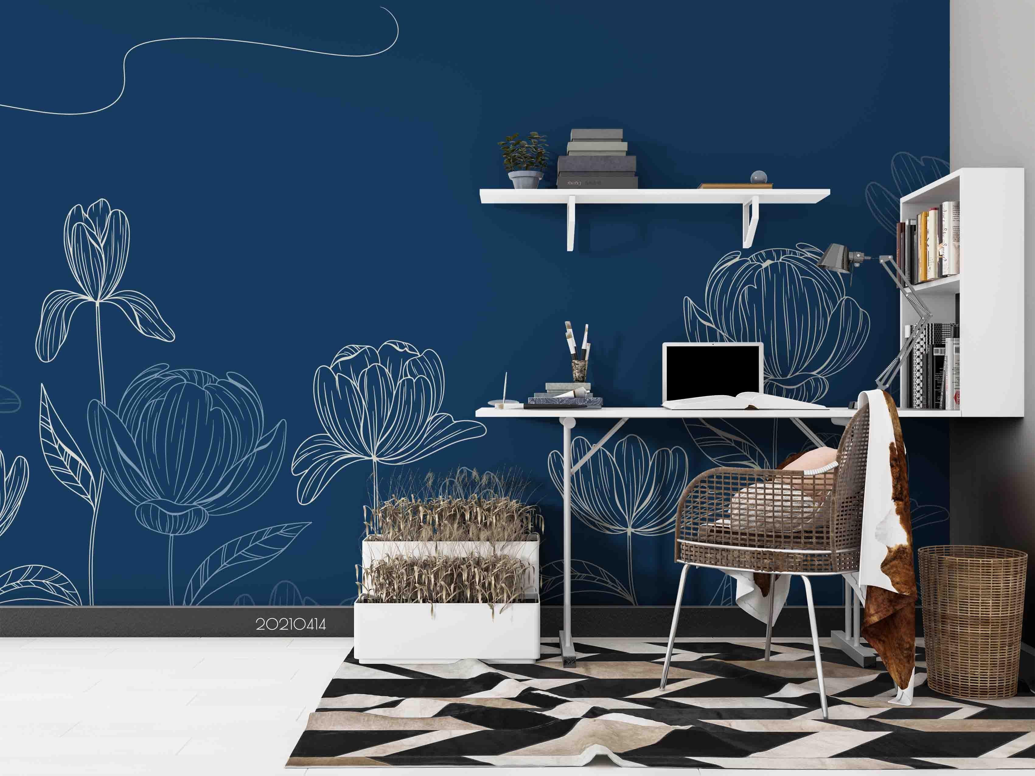 3D Hand Drawn Blue Floral Wall Mural Wallpaper LQH 229- Jess Art Decoration