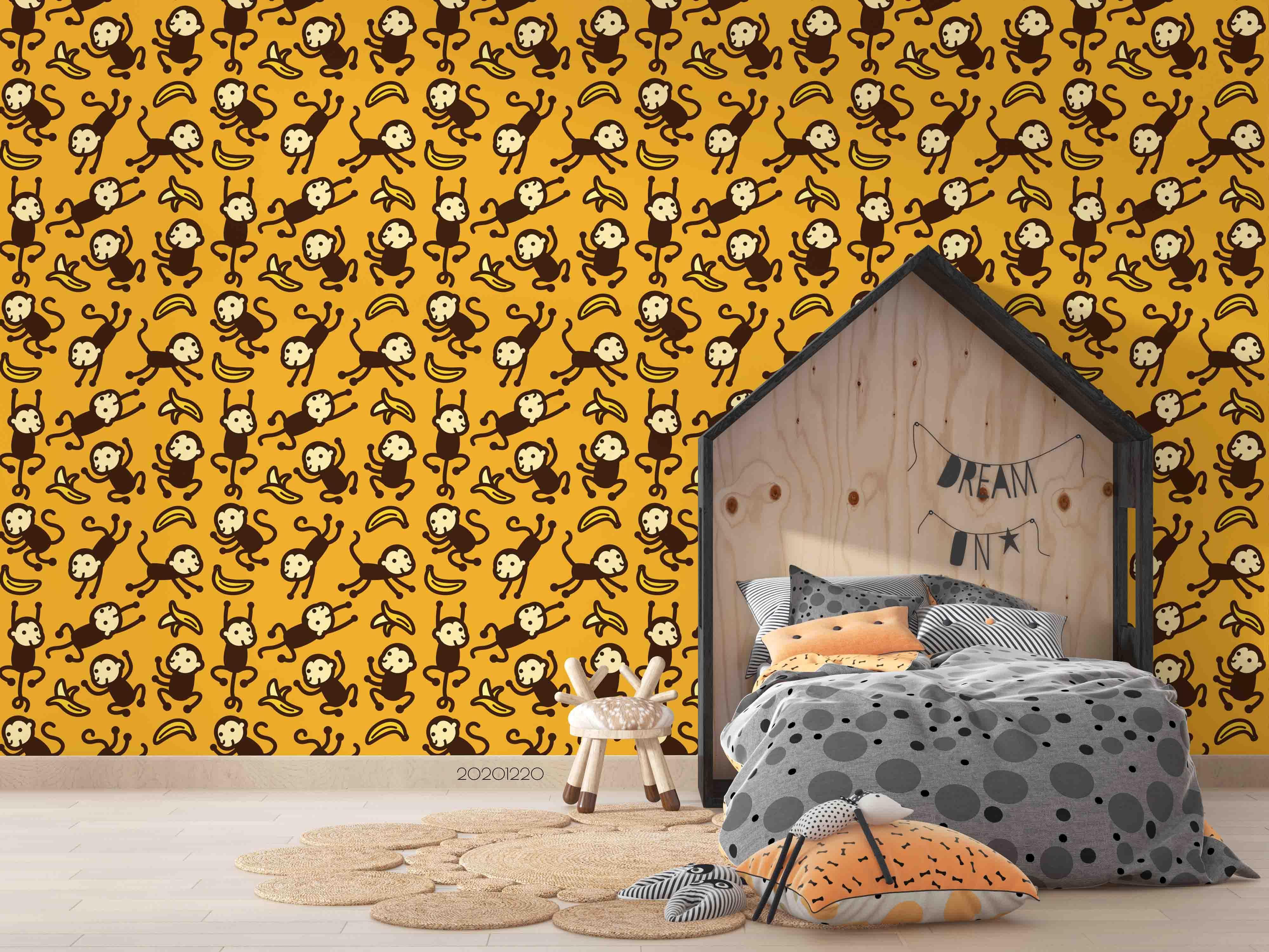 3D Hand Drawn Animal Monkey Yellow Wall Mural Wallpaper LQH 132- Jess Art Decoration