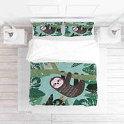 3D Hand Drawn Green Leaves Plant Sloth Quilt Cover Set Bedding Set Duvet Cover Pillowcases LXL- Jess Art Decoration