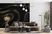 3D Winding Golden Lines Black Background Wall Mural Wallpaper SWW555- Jess Art Decoration