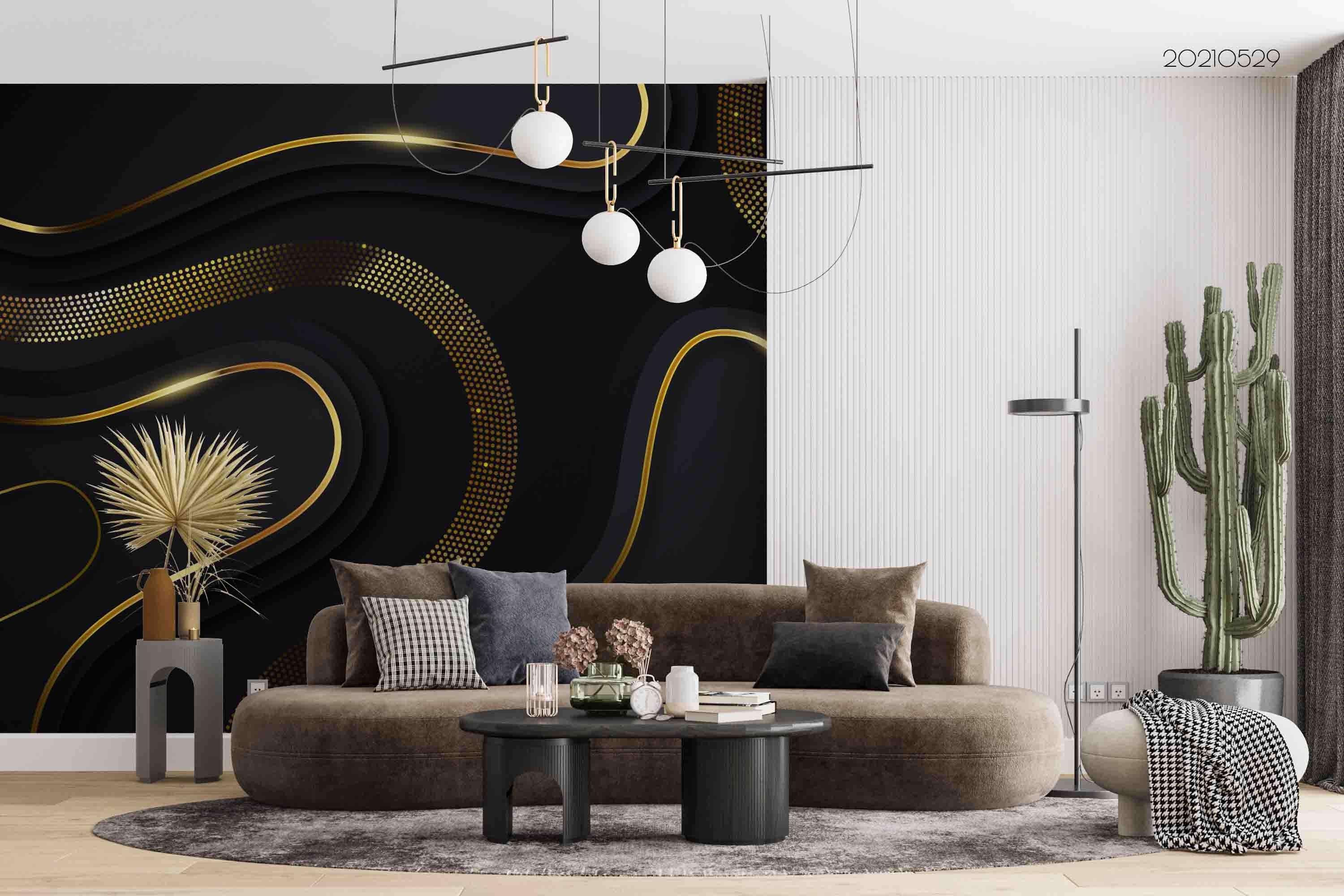 3D Winding Golden Lines Black Background Wall Mural Wallpaper SWW555- Jess Art Decoration
