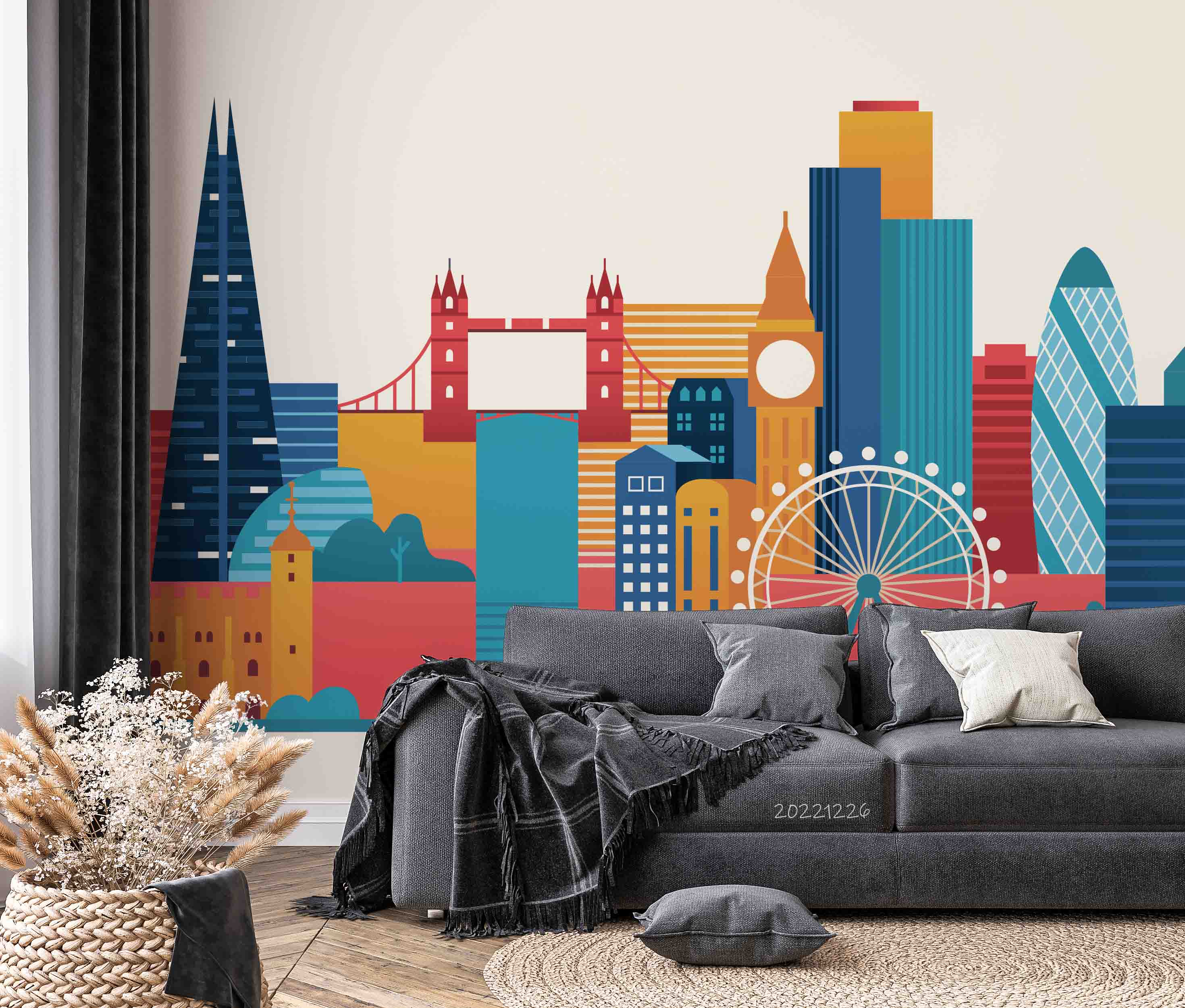 3D Colorful London City Skyline Wall Mural Wallpaper GD 1967- Jess Art Decoration