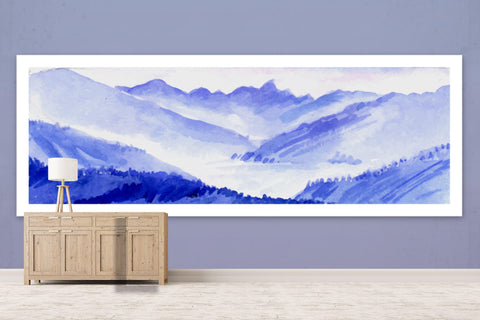 3D blue watercolor mountains wall mural wallpaper 24- Jess Art Decoration