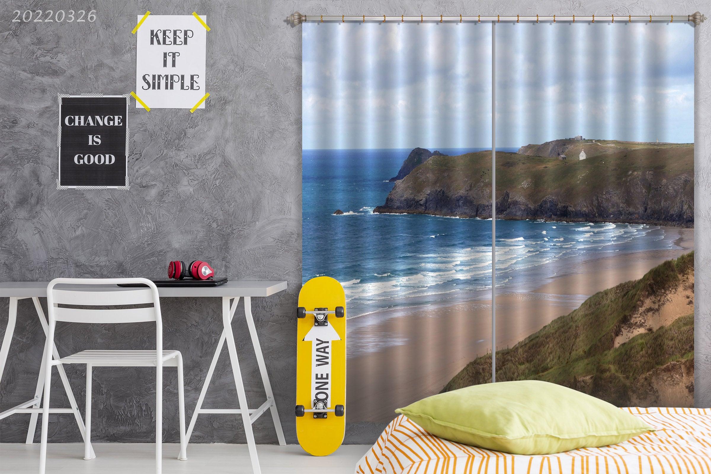 3D Skyline Sea Wave Beach Mountain Curtains and Drapes GD 3042- Jess Art Decoration
