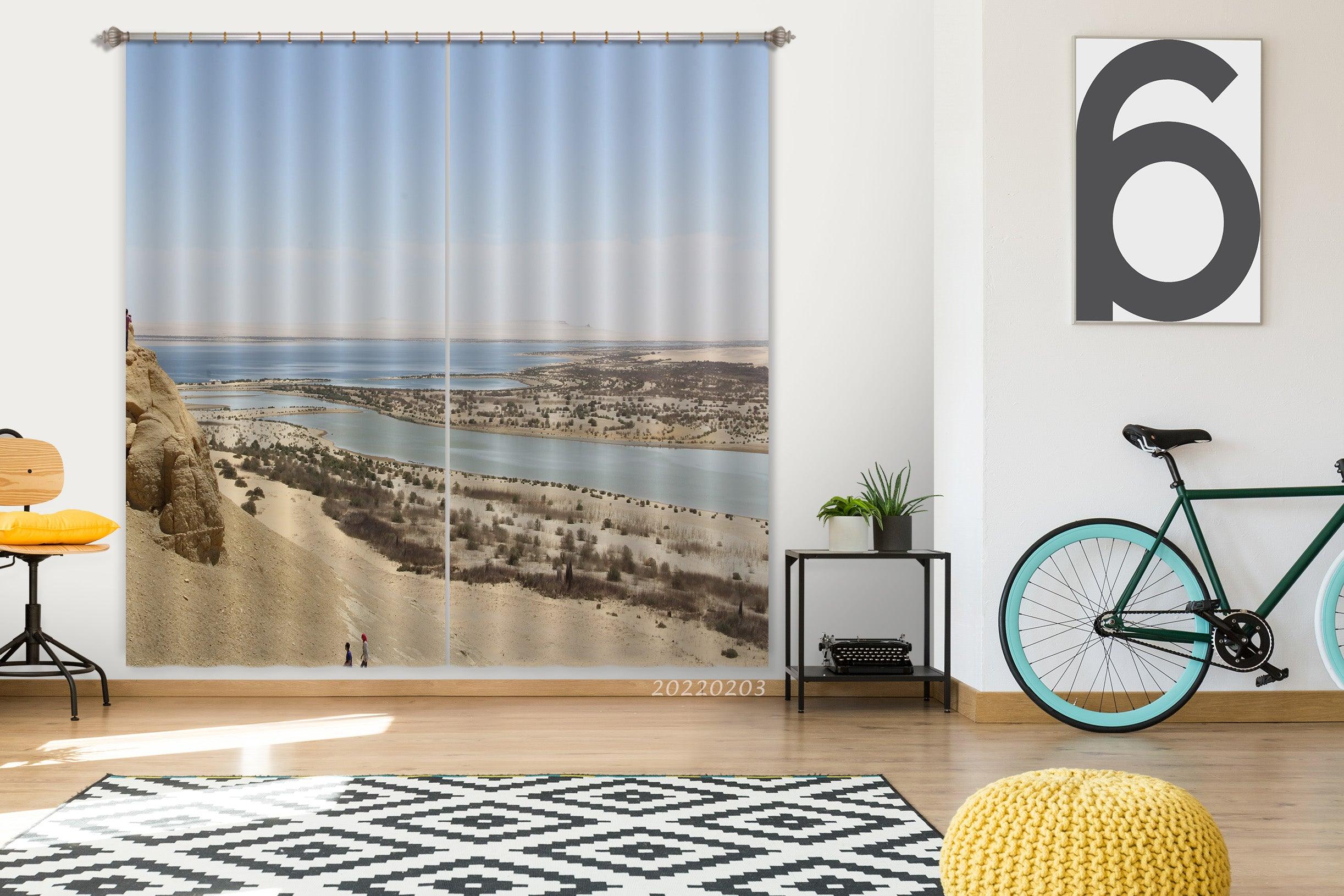 3D River Plant Sand Hill Scenery Curtains and Drapes GD 1268- Jess Art Decoration