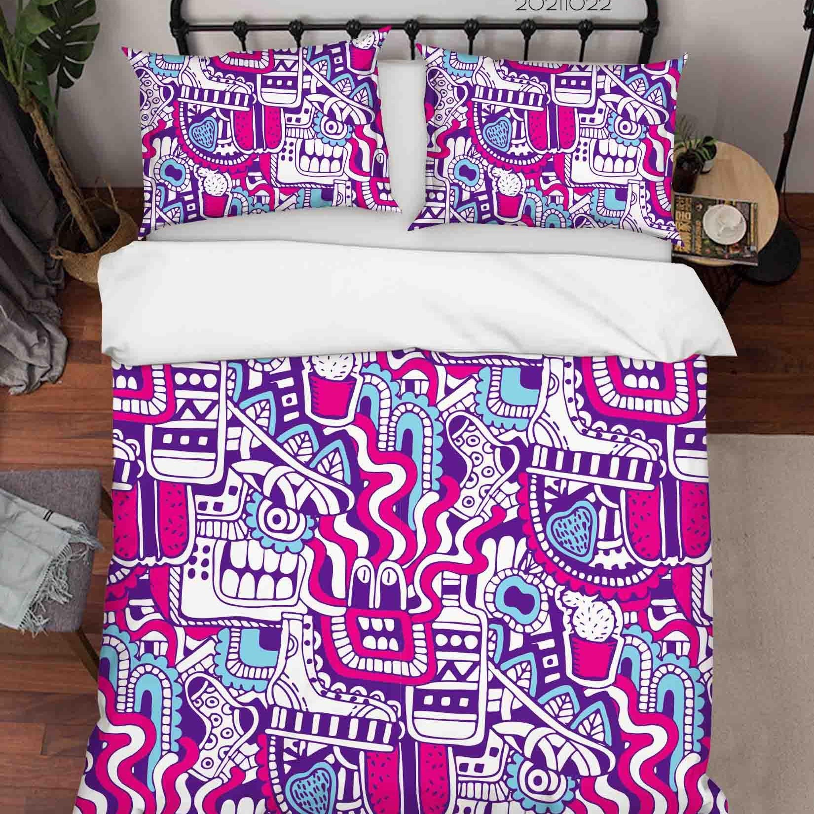 3D Abstract Funny Illustration Doodle Quilt Cover Set Bedding Set Duvet Cover Pillowcases 25- Jess Art Decoration