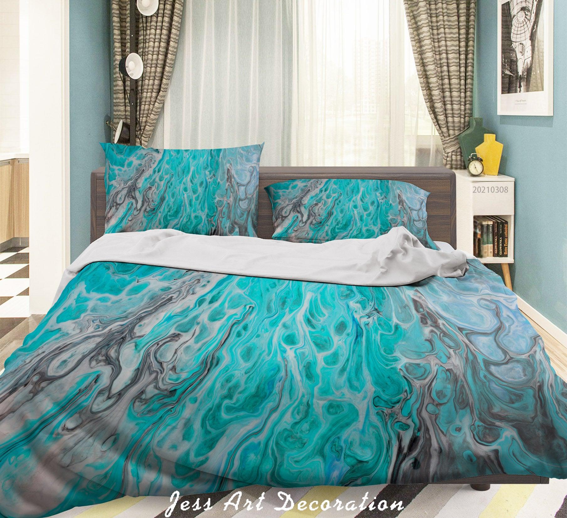 3D Watercolor Blue Marble Quilt Cover Set Bedding Set Duvet Cover Pillowcases 265- Jess Art Decoration