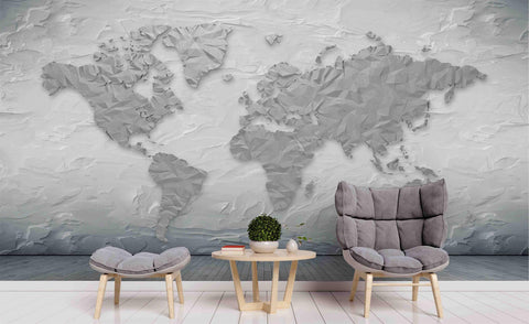 3D Grey World Map Wall Mural Wallpaper LQH 160- Jess Art Decoration