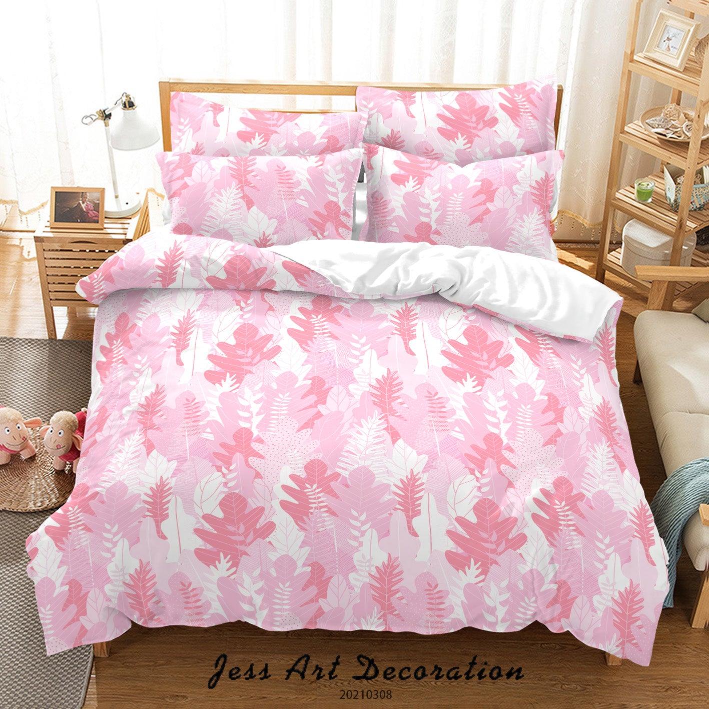 3D Hand Drawn Pink Leaf Quilt Cover Set Bedding Set Duvet Cover Pillowcases 8- Jess Art Decoration