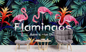 3D Pink Flamingo Tropical Leaves Wall Mural Wallpaper 105- Jess Art Decoration