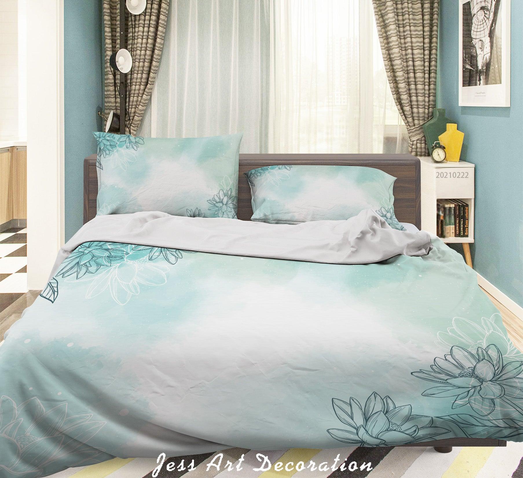 3D Watercolor Green Floral Quilt Cover Set Bedding Set Duvet Cover Pillowcases 165- Jess Art Decoration