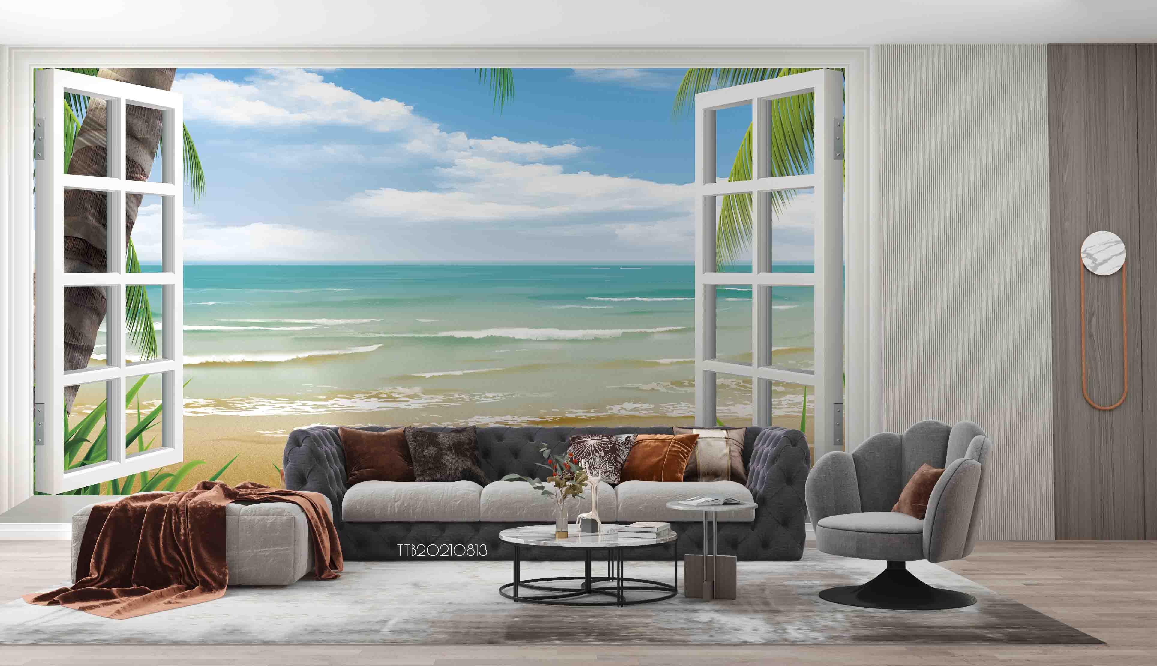 3D Window Seascape Beach Wall Mural Wallpaper SWW5111- Jess Art Decoration