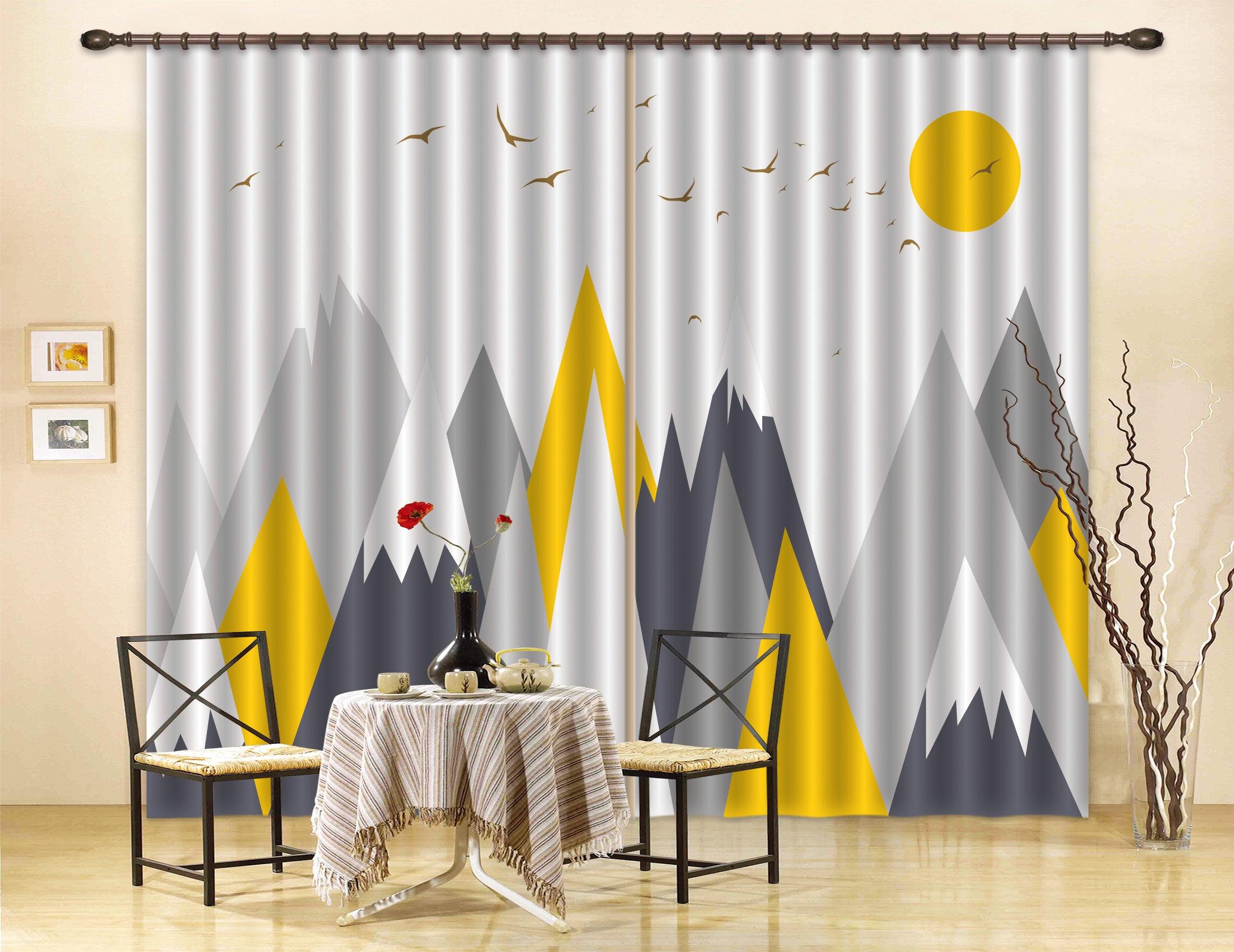 3D Cartoon Mountain Sun Bird Curtains and Drapes LQH A520- Jess Art Decoration