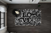 3D Abstract Black Love Graffiti Background Non-Slip Rug Mat A086 LQH- Jess Art Decoration