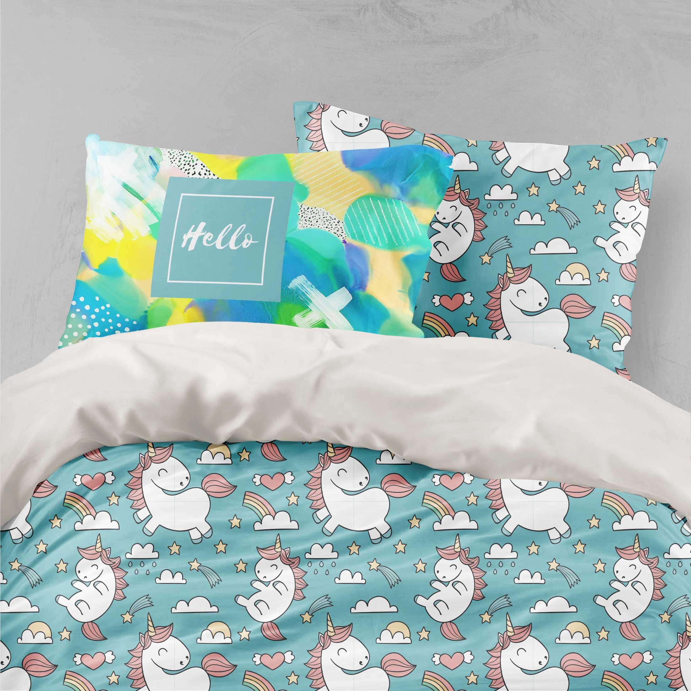 3D Unicorn White Clouds Quilt Cover Set Bedding Set Pillowcases 48- Jess Art Decoration