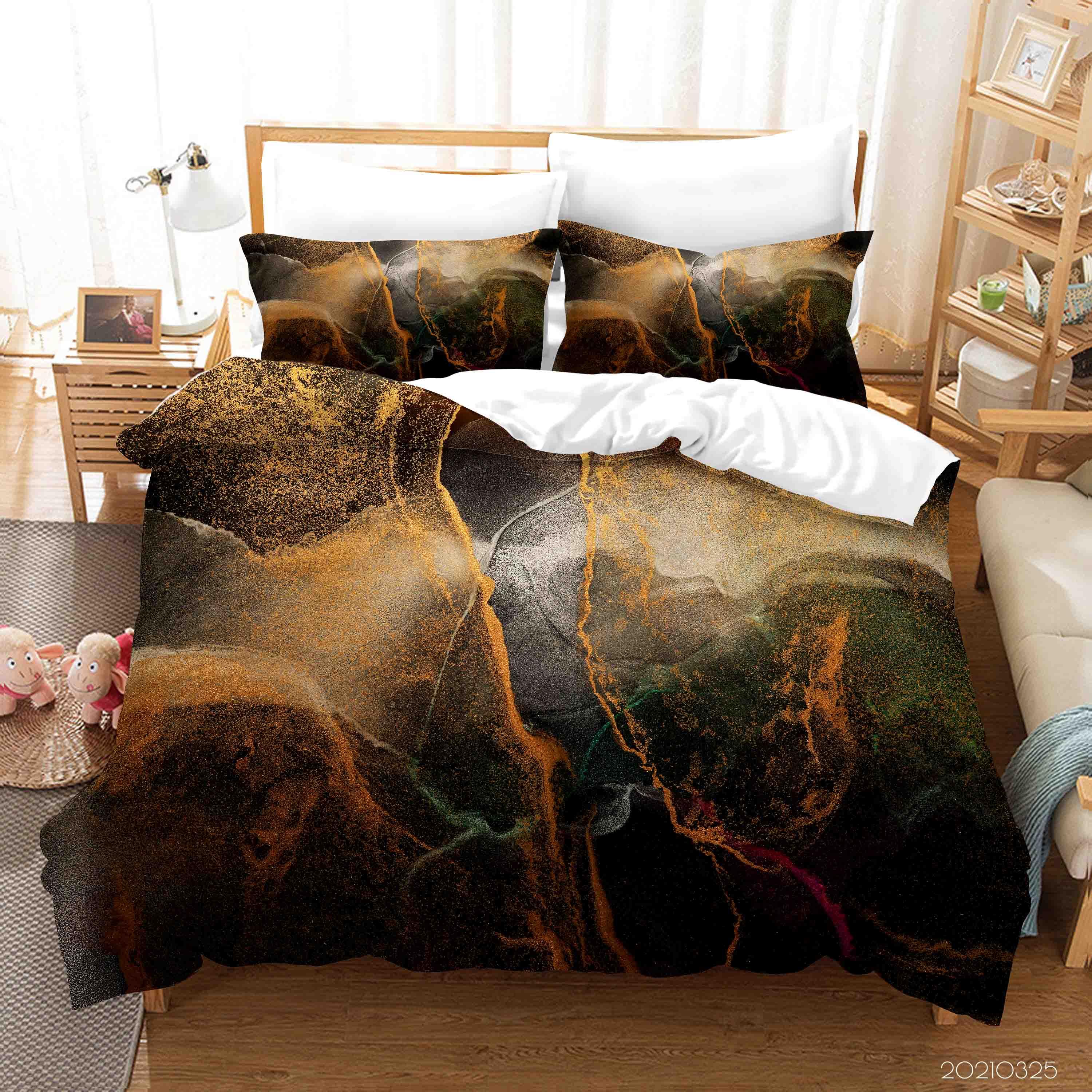 3D Abstract Golden Marble Quilt Cover Set Bedding Set Duvet Cover Pillowcases 207- Jess Art Decoration