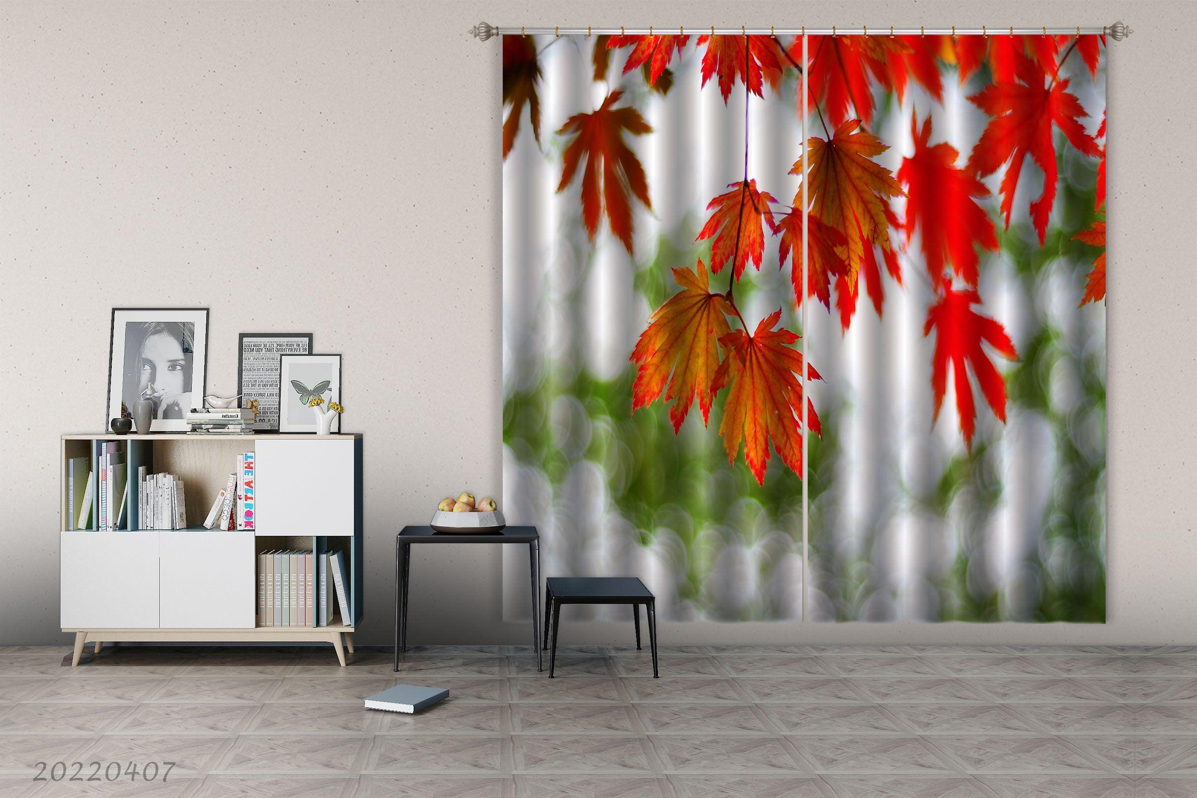 3D Tree Nature Red Maple Leaf Curtains and Drapes GD 3455- Jess Art Decoration
