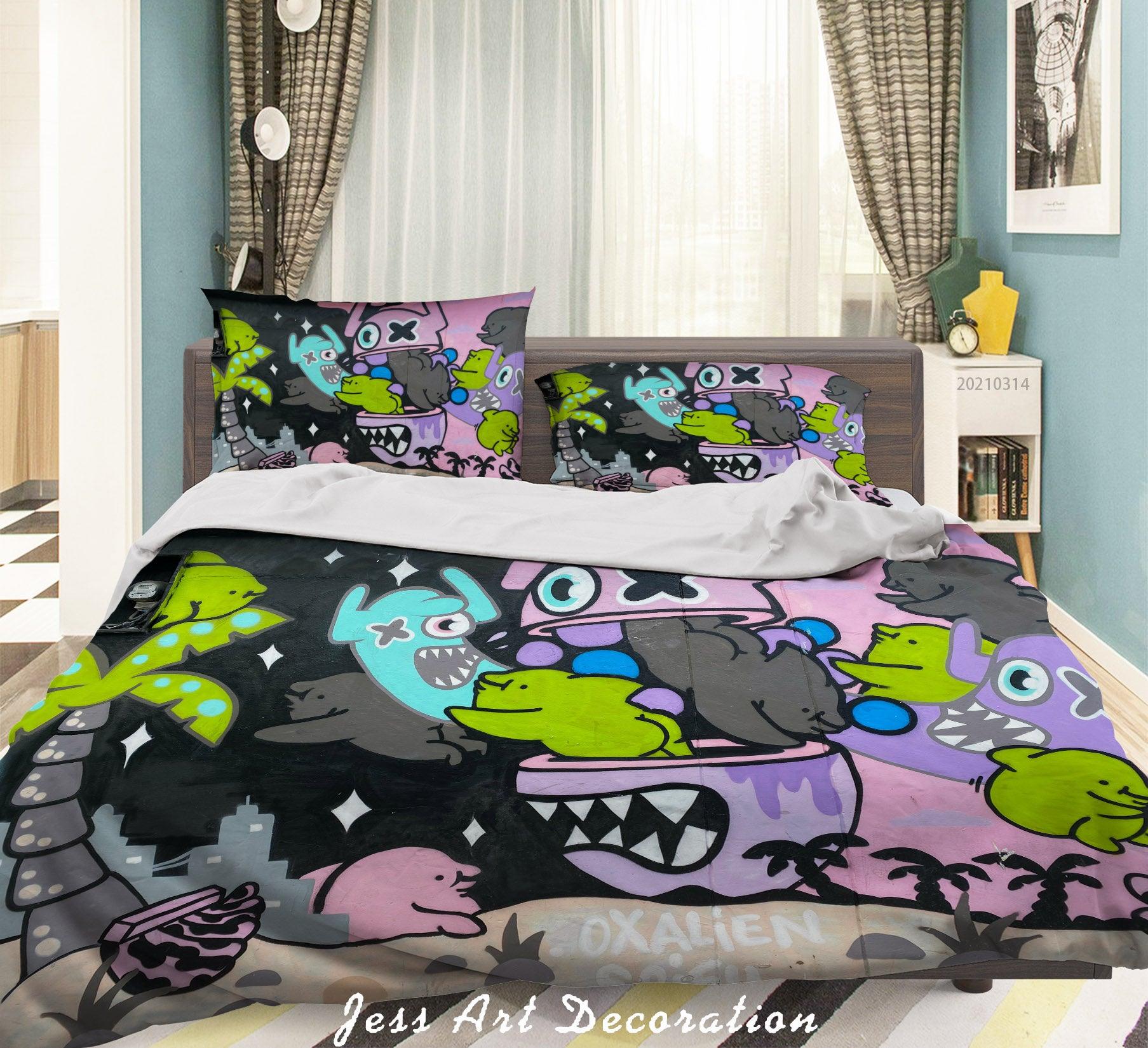 3D Abstract Colored Graffiti Monster Quilt Cover Set Bedding Set Duvet Cover Pillowcases 159- Jess Art Decoration
