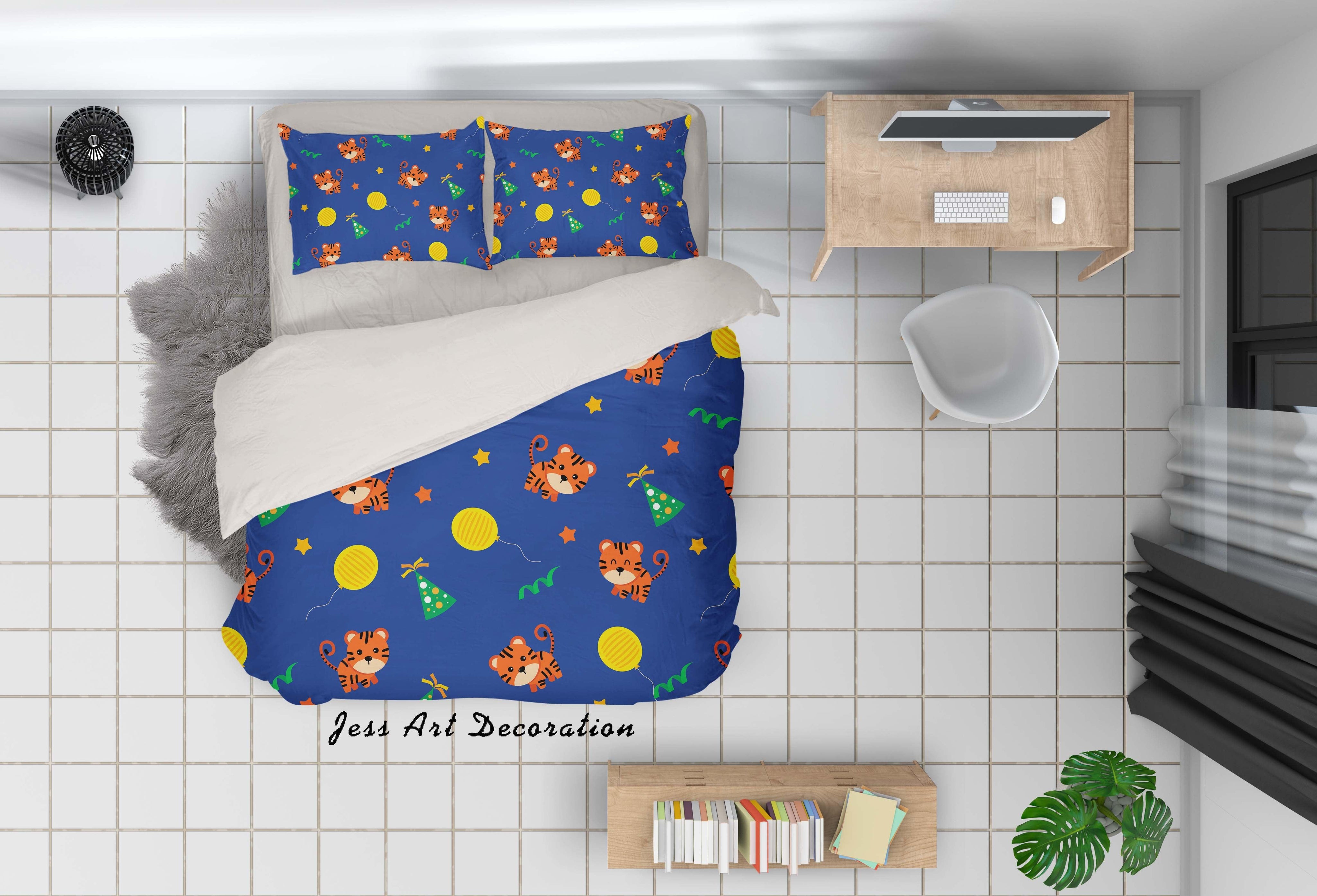 3D Cartoon Tiger Blue Quilt Cover Set Bedding Set Pillowcases 69- Jess Art Decoration